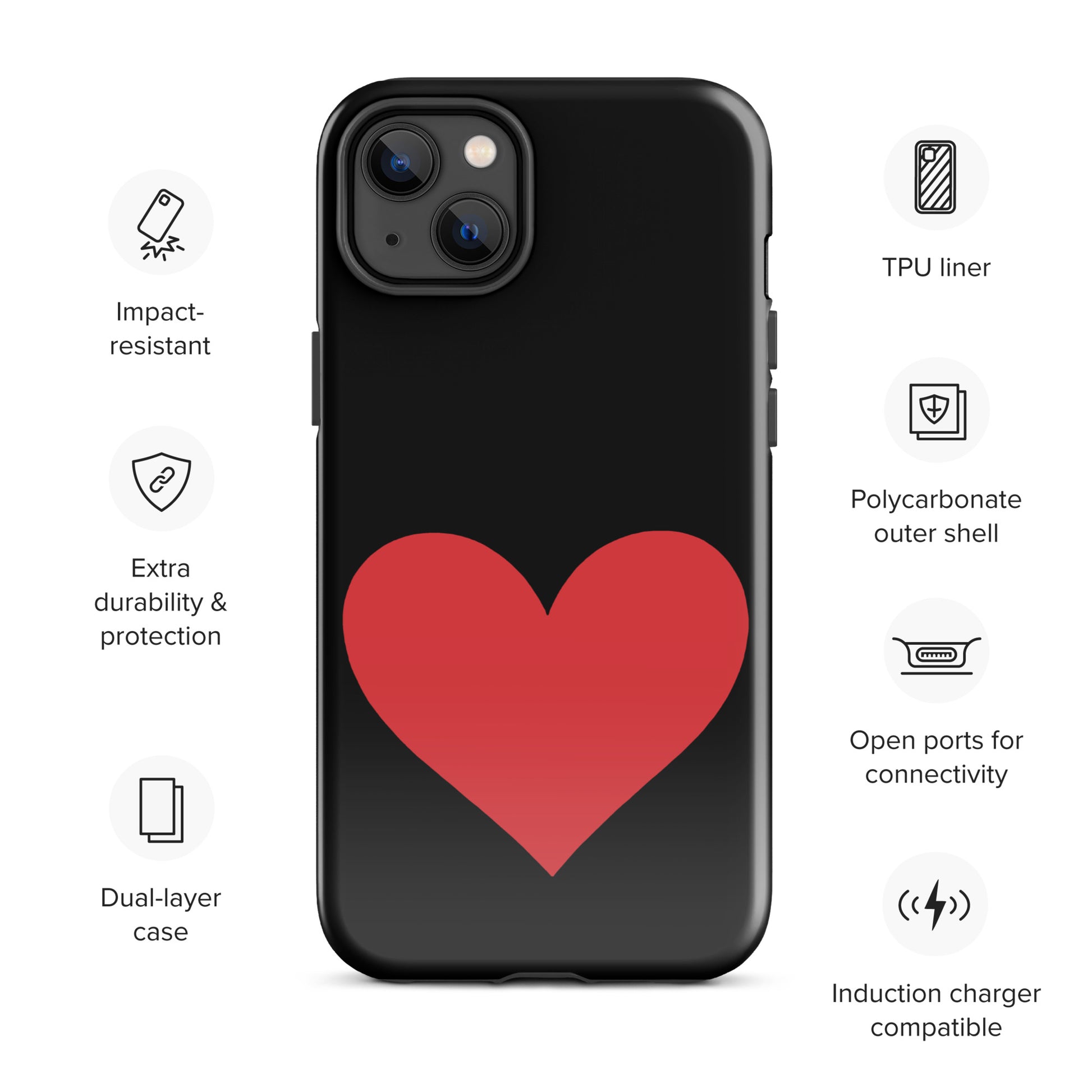 Phone Case with heart design on iPhone, featuring vibrant colors and durable protection, showcasing style and personality.