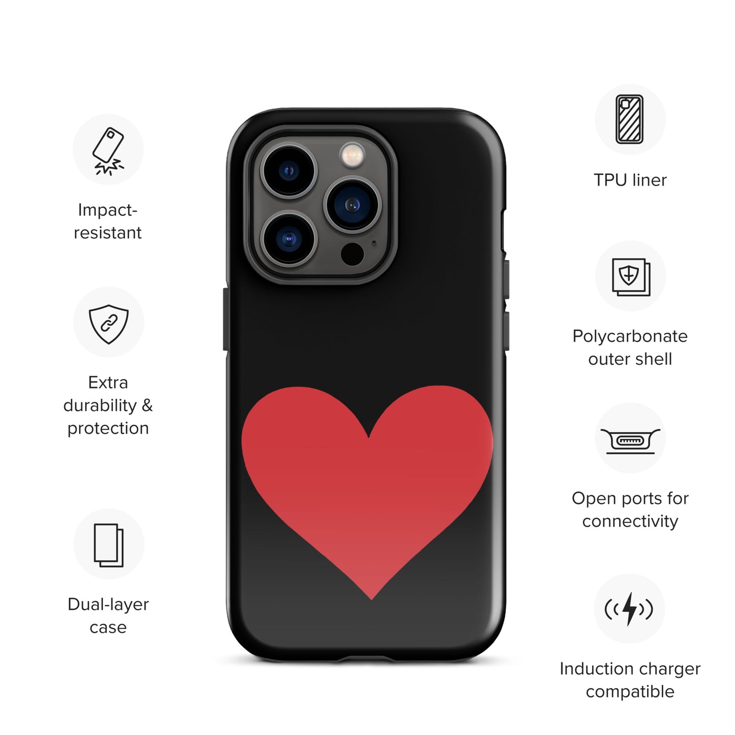 Phone Case for iPhone with heart design in vibrant colors showcasing durability features and protection benefits.