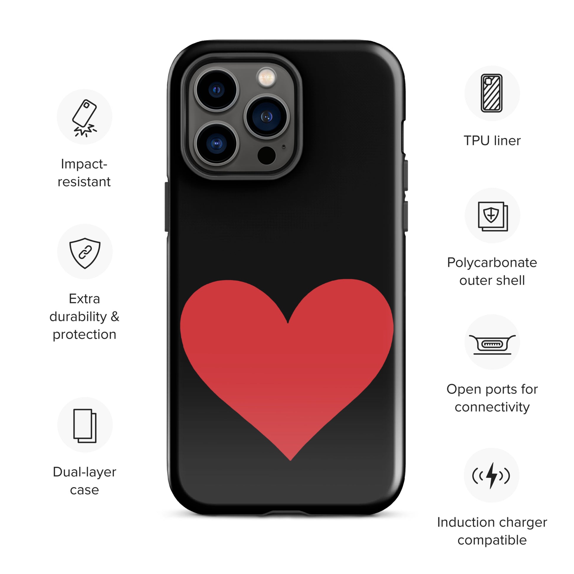 Phone Case with heart design for iPhone, featuring vibrant colors and dual-layer protection, impact-resistant and stylish.