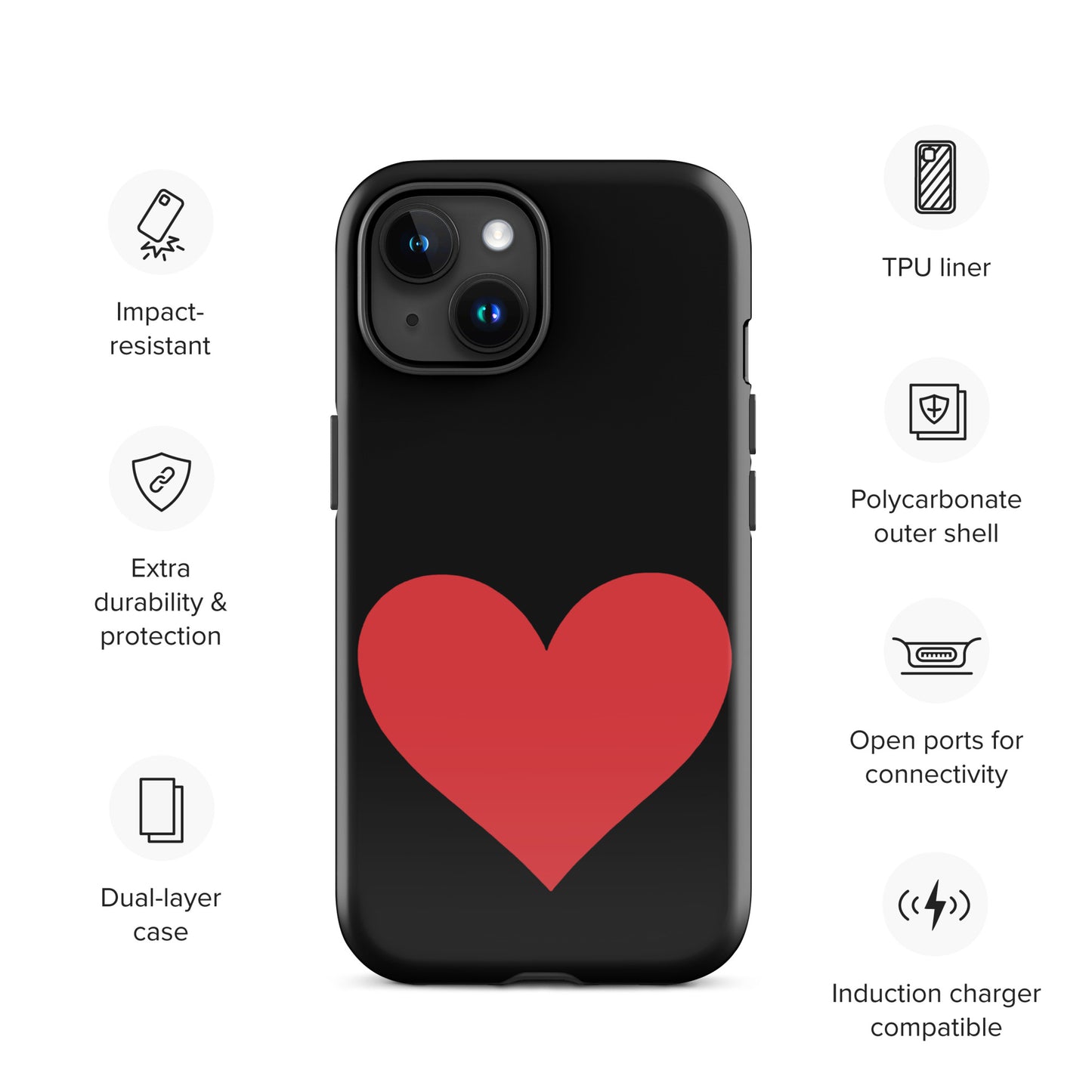 Phone Case for iPhone with vibrant heart design, showcasing stylish protection and multiple color options for personalization.