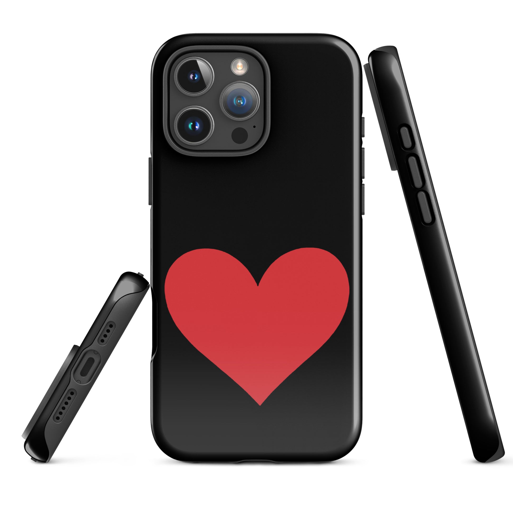 Phone Case for iPhone with heart design in black and red, offering vibrant color options and stylish protection.