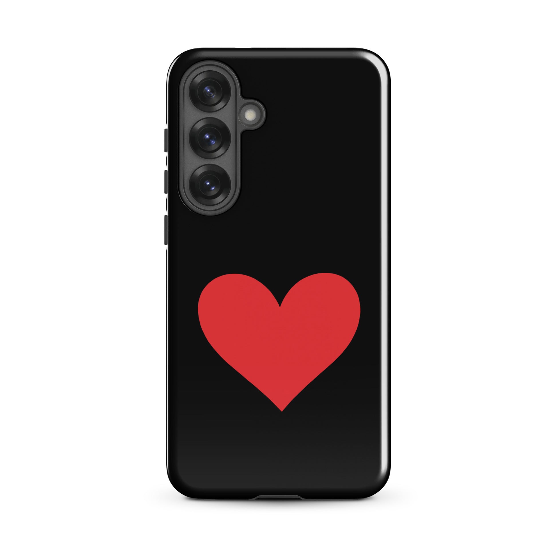 Phone Case for Samsung Galaxy with heart design, black background and red heart graphic, showcasing vibrant color options for style and protection.