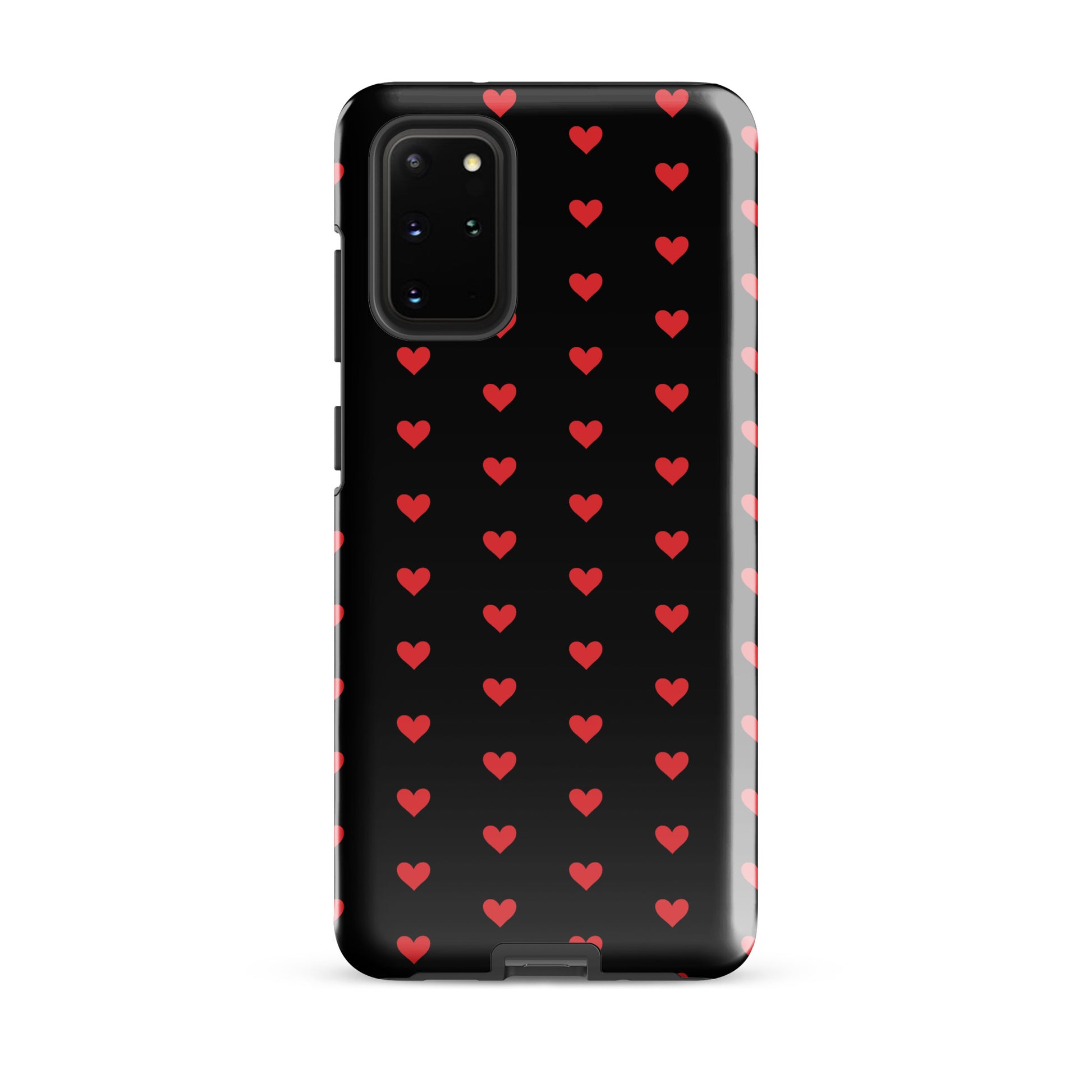 Phone Case for Samsung Galaxy with fiery red hearts on black, offering luxury design and durable protection.