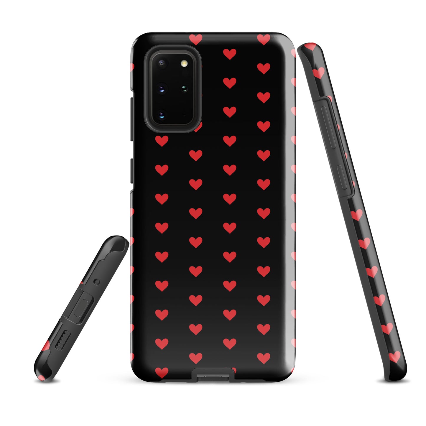 Phone Case for Samsung Galaxy with fiery red hearts on black background