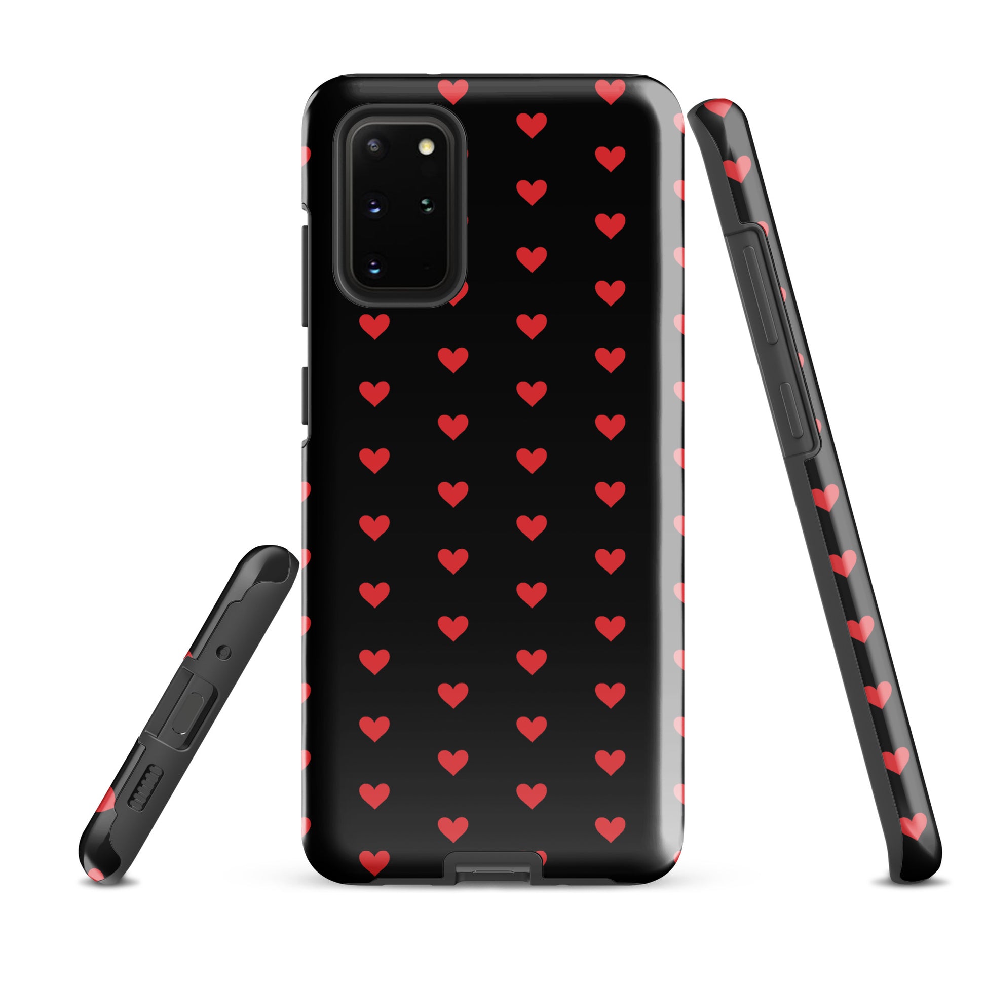 Phone Case for Samsung Galaxy with fiery red hearts on black background