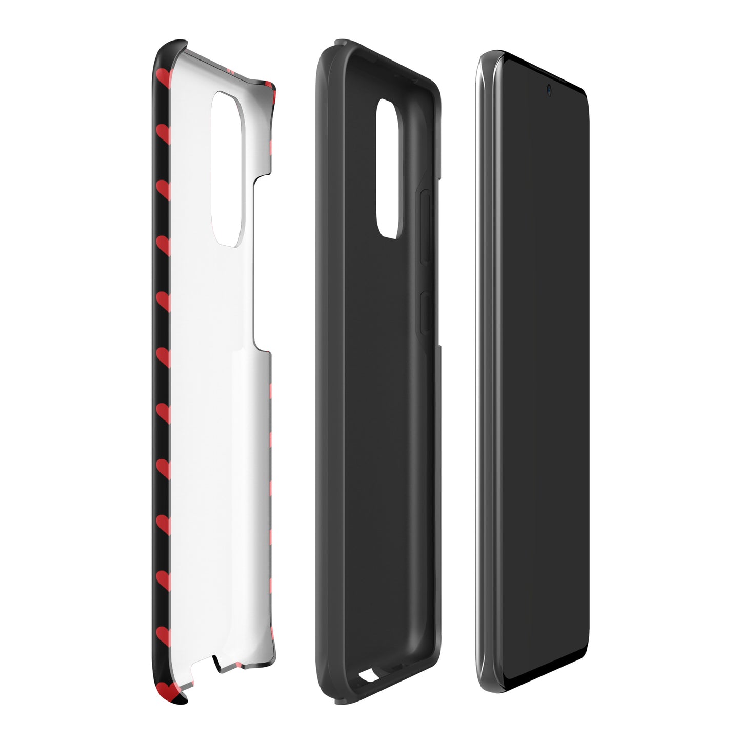 Phone Case for Samsung Galaxy with fiery red hearts, showcasing modern design and premium protection, with detachable layers.