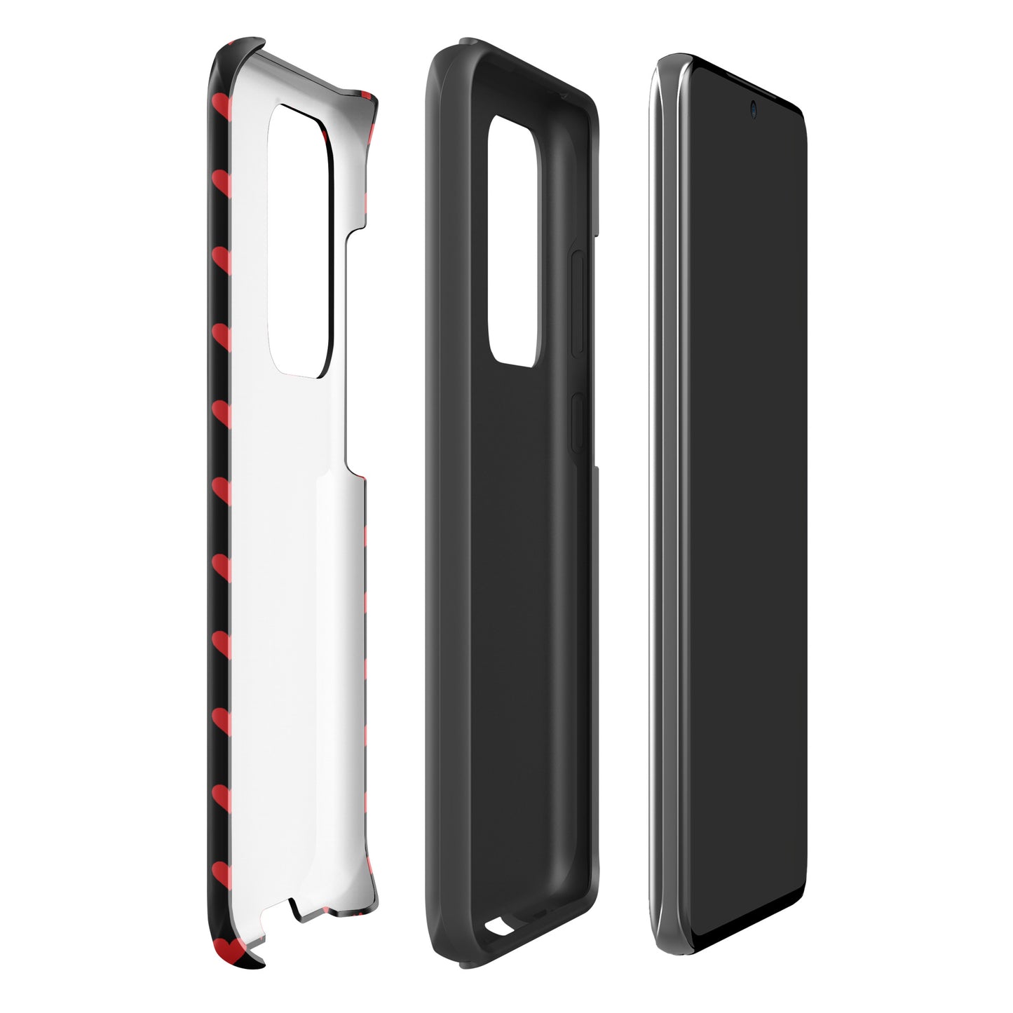 Phone Case for Samsung Galaxy featuring fiery red hearts and durable protection.