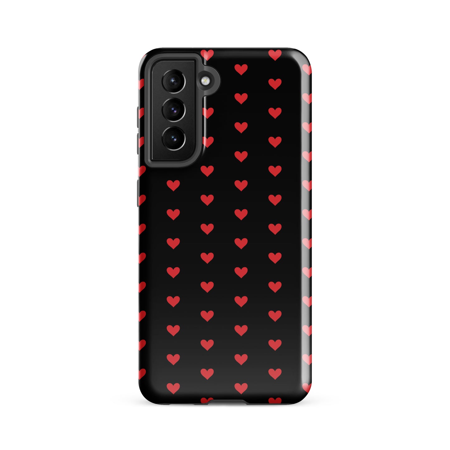 Phone Case for Samsung Galaxy with fiery red hearts design on black background