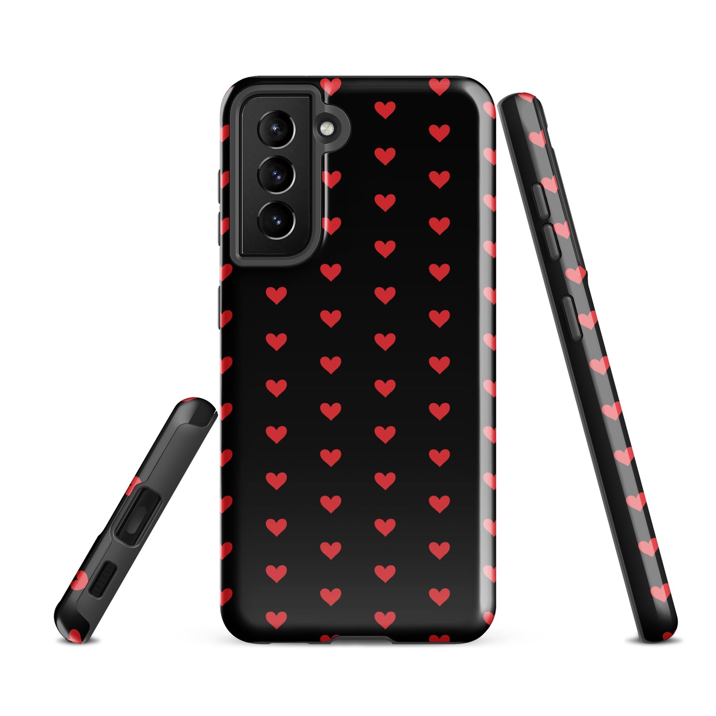 Phone Case for Samsung Galaxy with fiery red hearts on black background