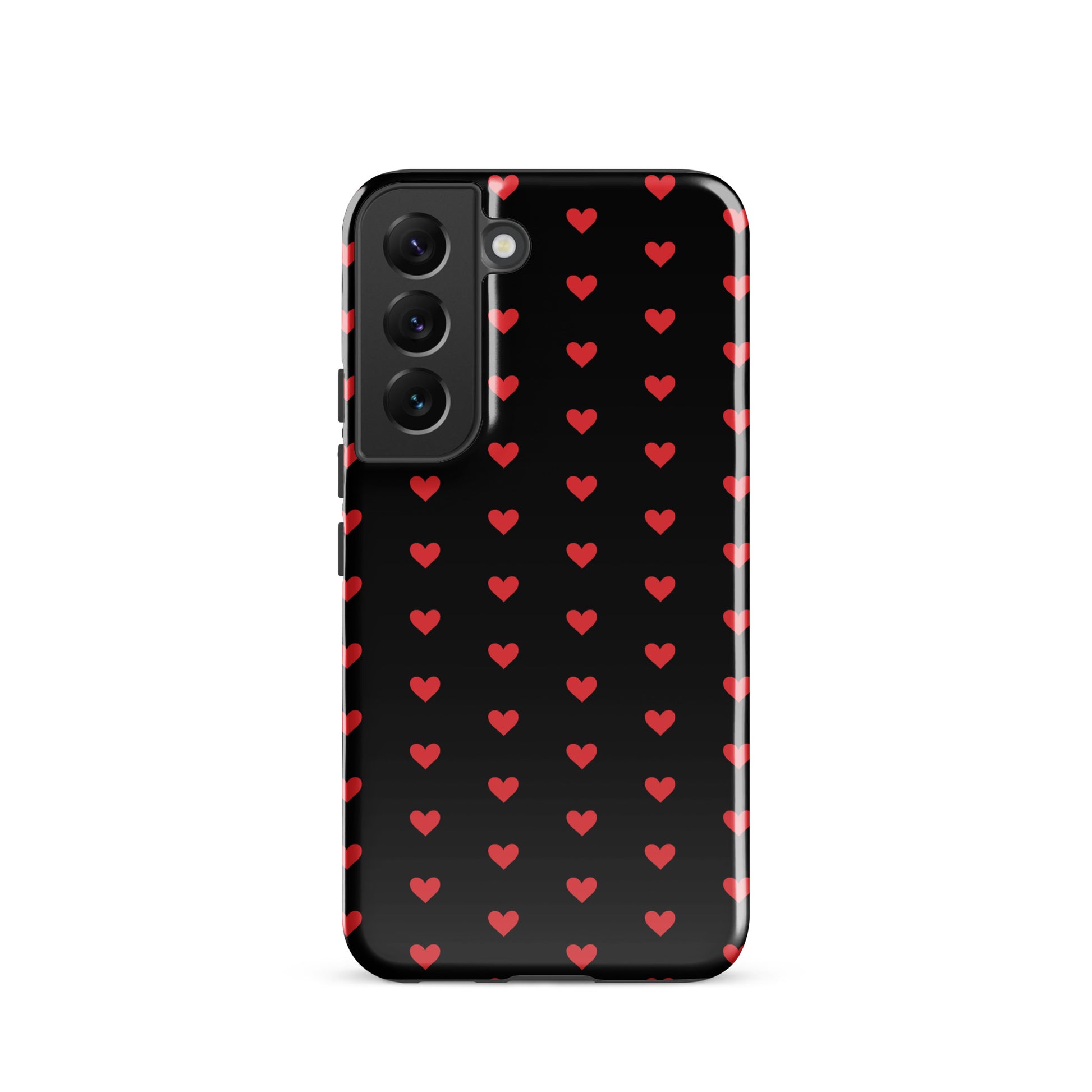 Phone Case for Samsung Galaxy with fiery red hearts on black background, luxury aesthetics, and elevated protection for your device.