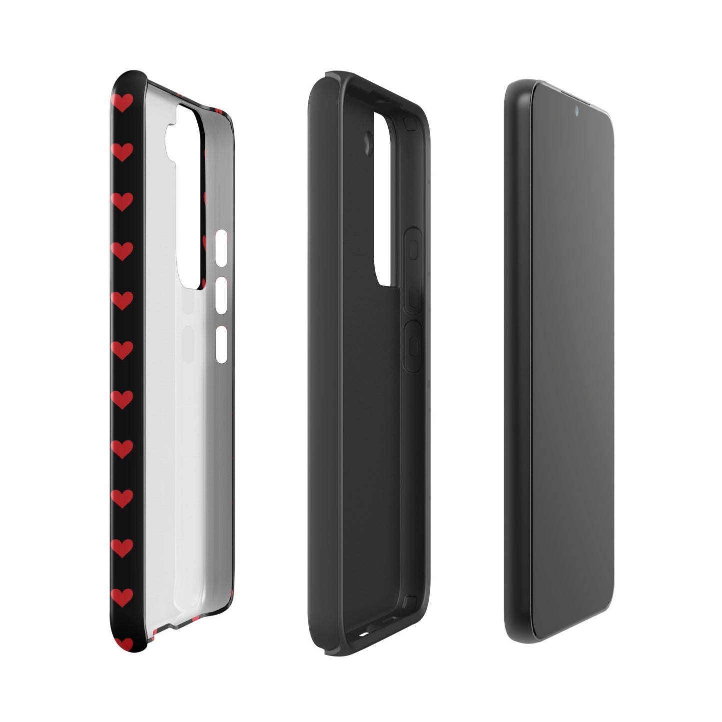 Phone Case for Samsung Galaxy with fiery red hearts design and durable protection, black backdrop
