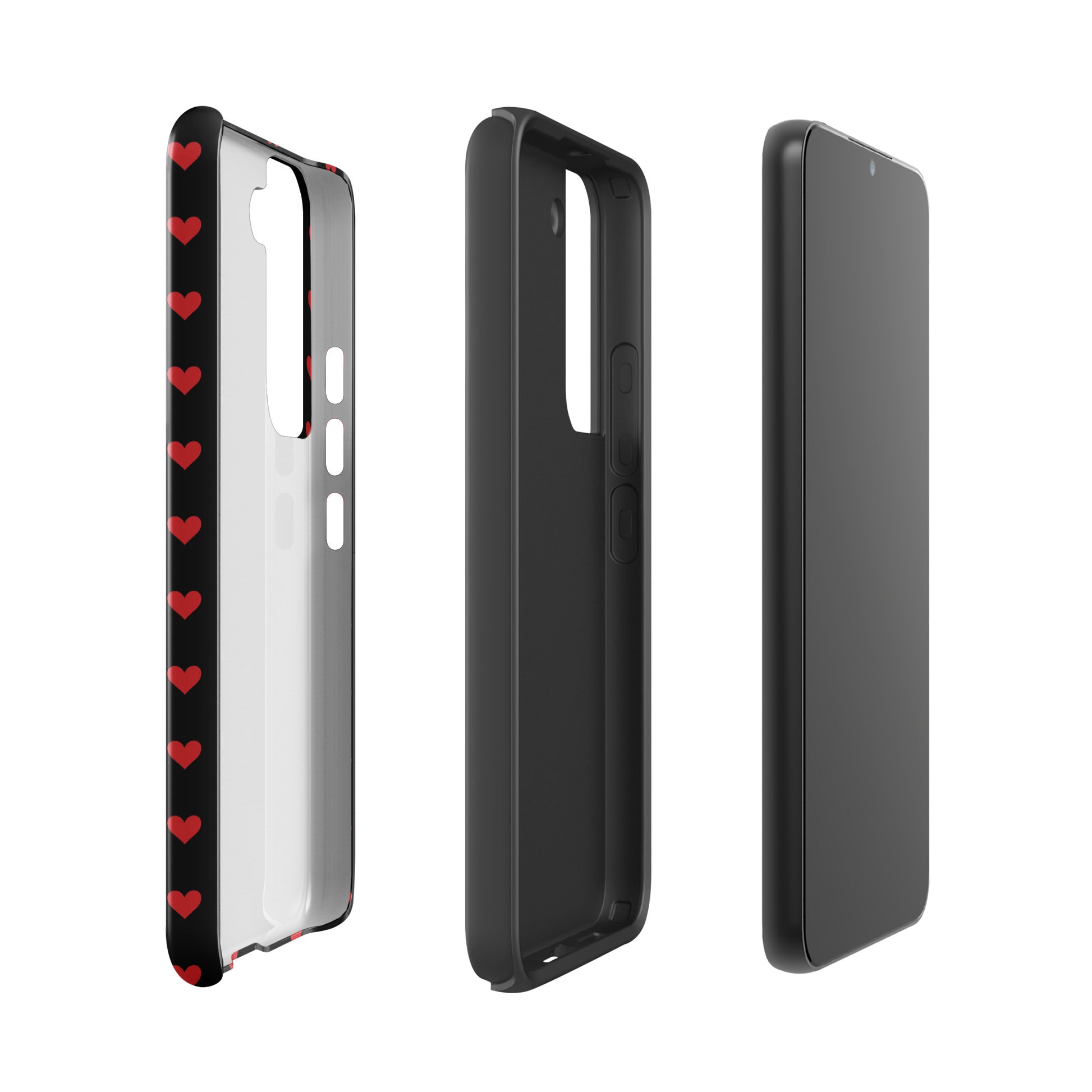 Phone Case for Samsung Galaxy with fiery red hearts design and durable protection, black backdrop