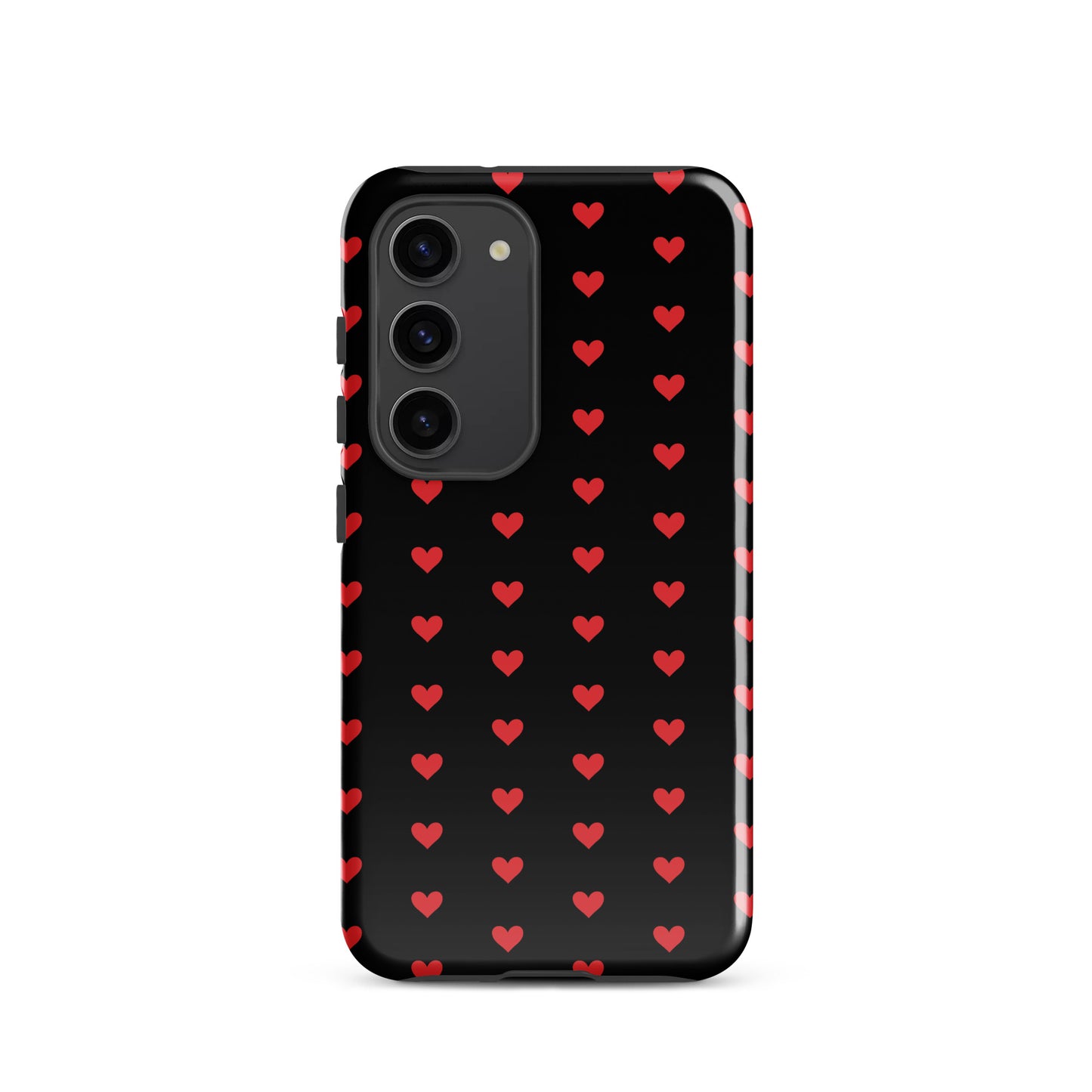 Samsung Galaxy Phone Case with fiery red hearts pattern on black background, luxury design, durable protection
