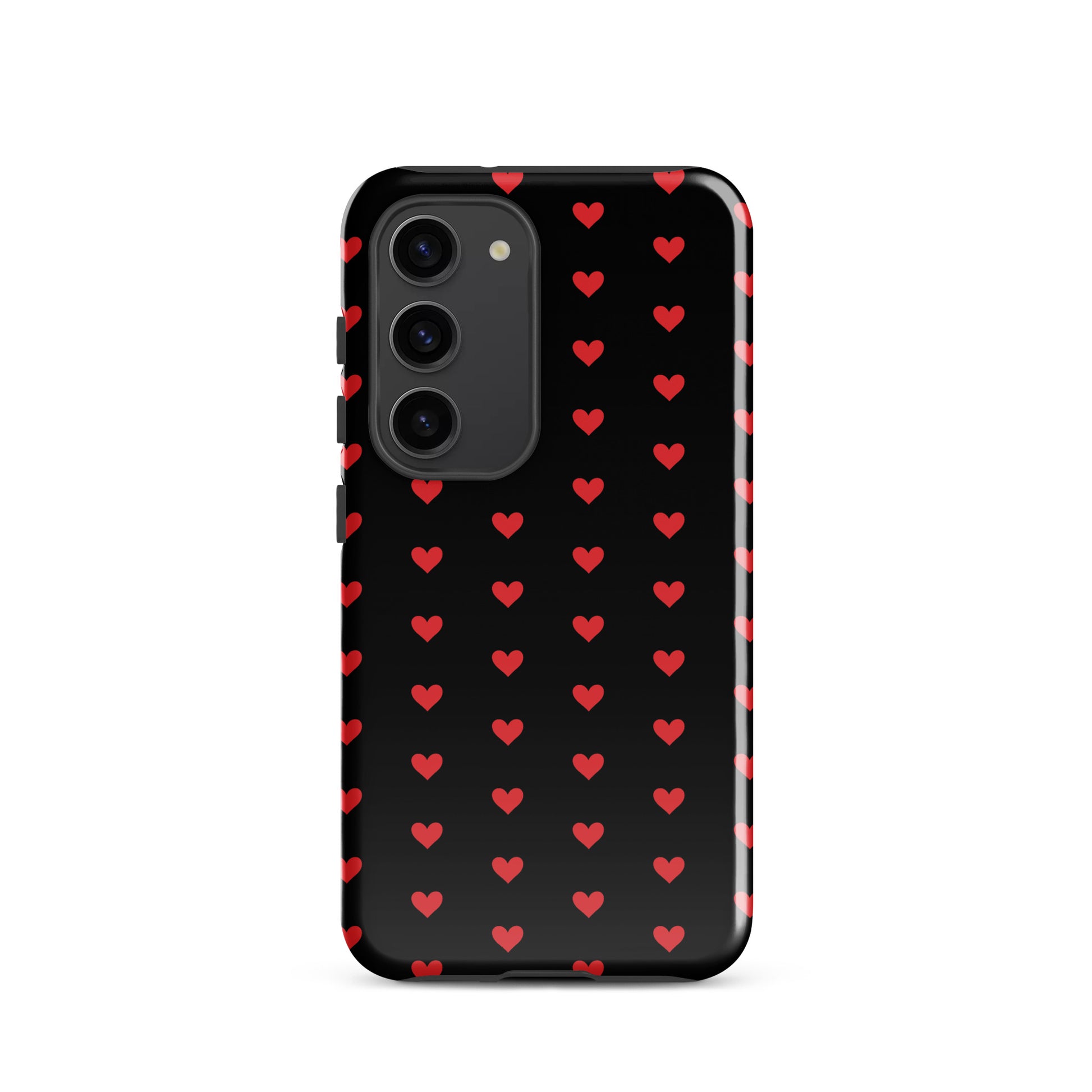 Samsung Galaxy Phone Case with fiery red hearts pattern on black background, luxury design, durable protection
