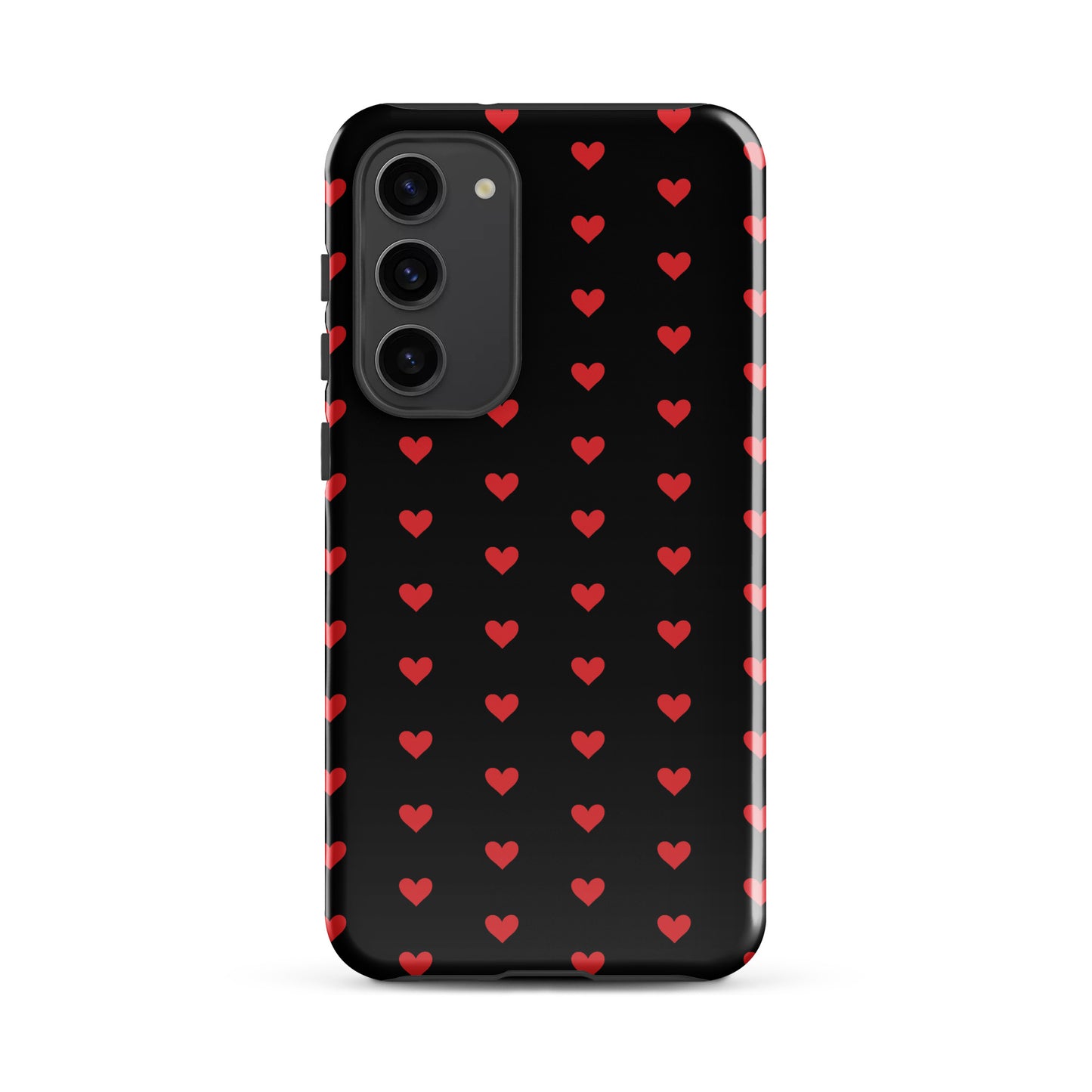 Phone Case for Samsung Galaxy with fiery red hearts on black background