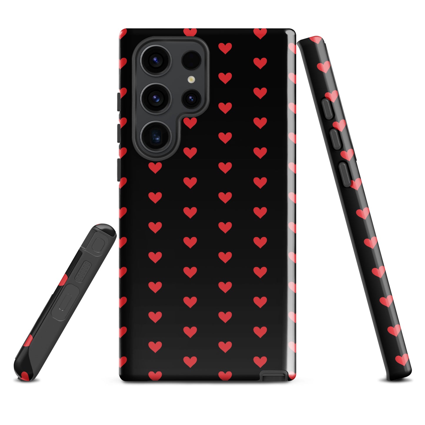 Phone Case for Samsung Galaxy with fiery red hearts on black background