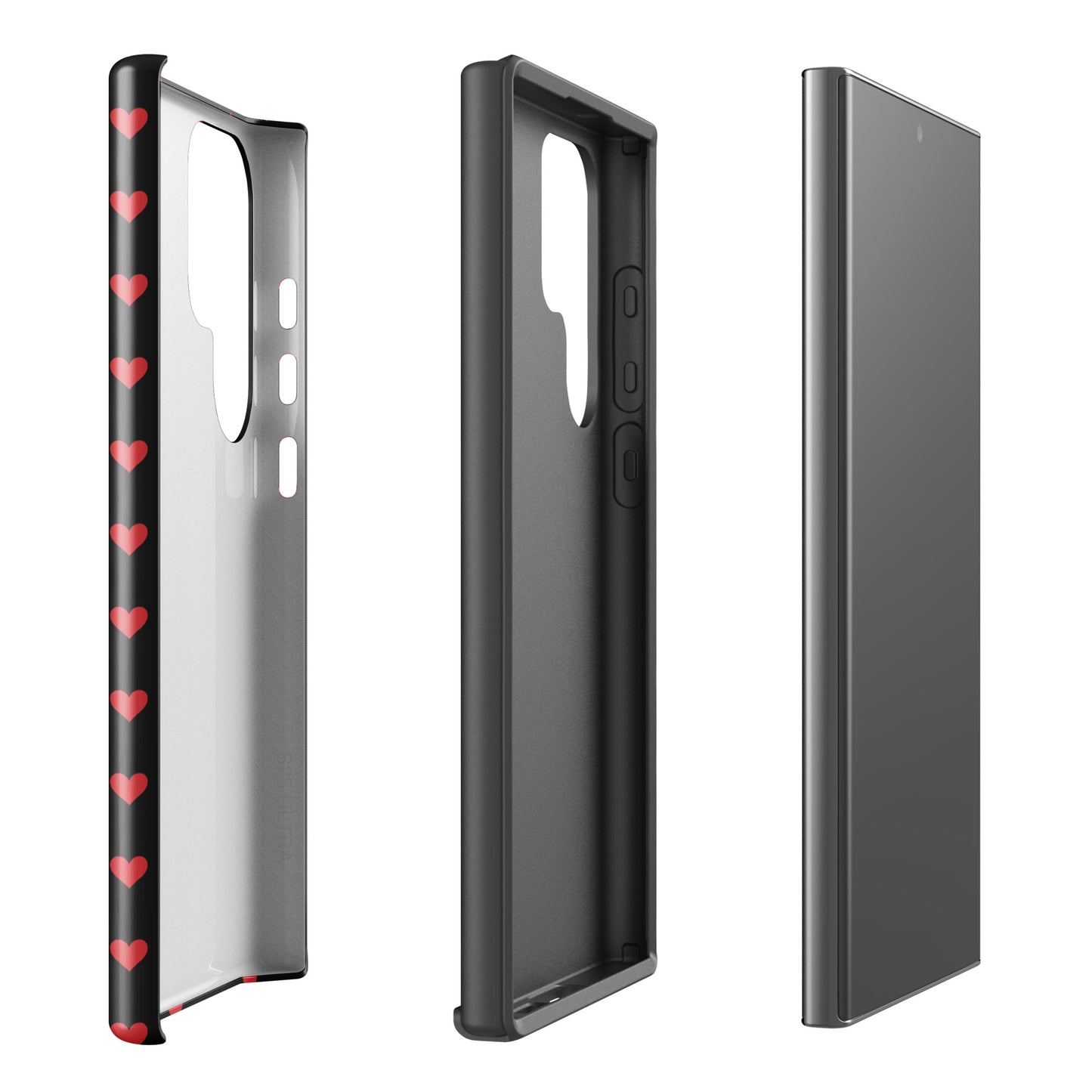 Phone Case for Samsung Galaxy with fiery red hearts on black background, showcasing elevated durability and luxury aesthetics.