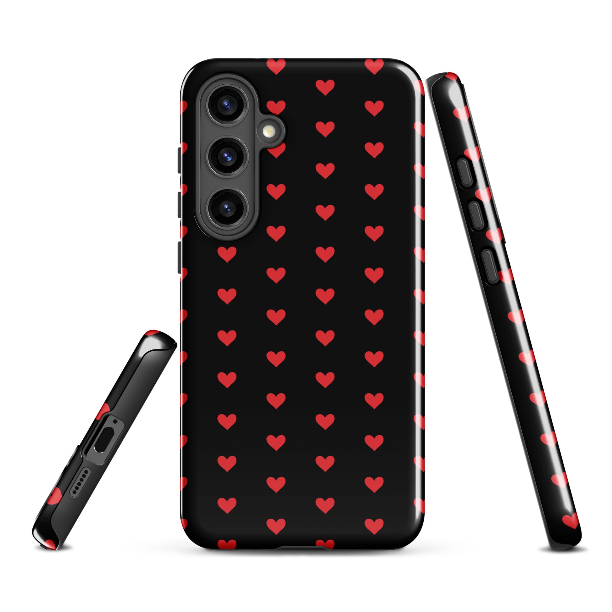 Phone Case for Samsung Galaxy with fiery red hearts pattern on black background for stylish protection and modern design