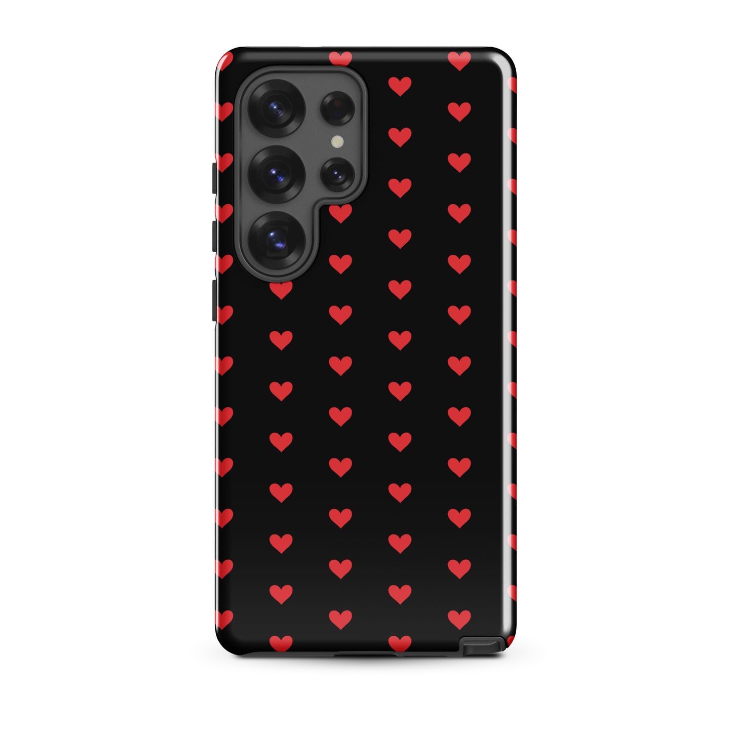 Phone Case for Samsung Galaxy with fiery red hearts on black background