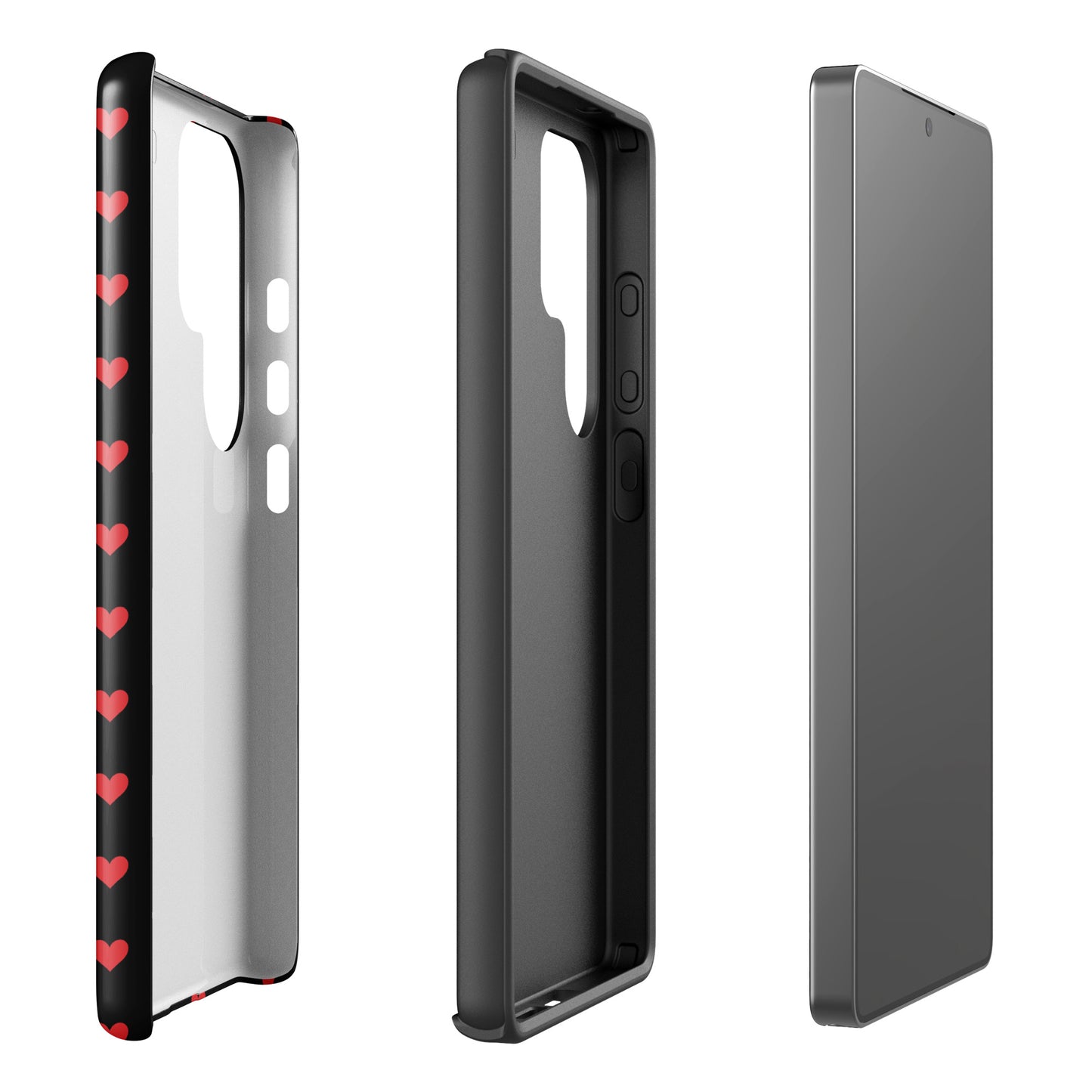 Phone Case for Samsung Galaxy with fiery red hearts pattern on black backdrop