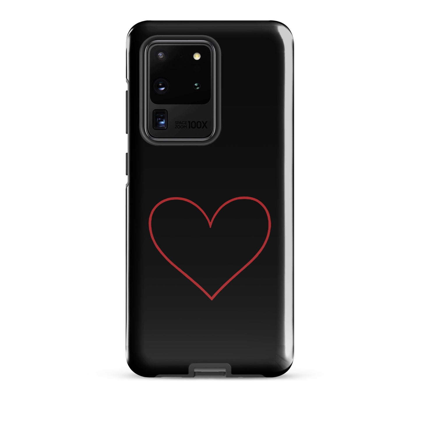 Phone Case for Samsung Galaxy with minimalist crimson heart design, showcasing sleek and modern aesthetics with bold red heart contrast.