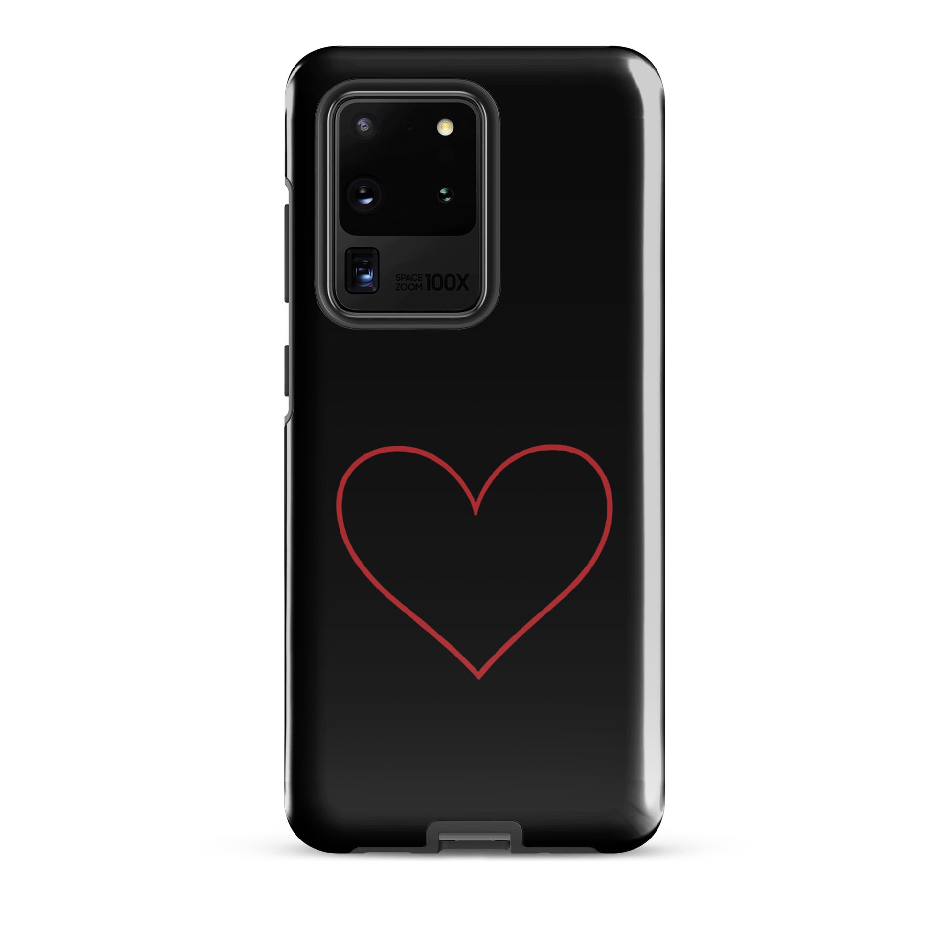 Phone Case for Samsung Galaxy with minimalist crimson heart design, showcasing sleek and modern aesthetics with bold red heart contrast.
