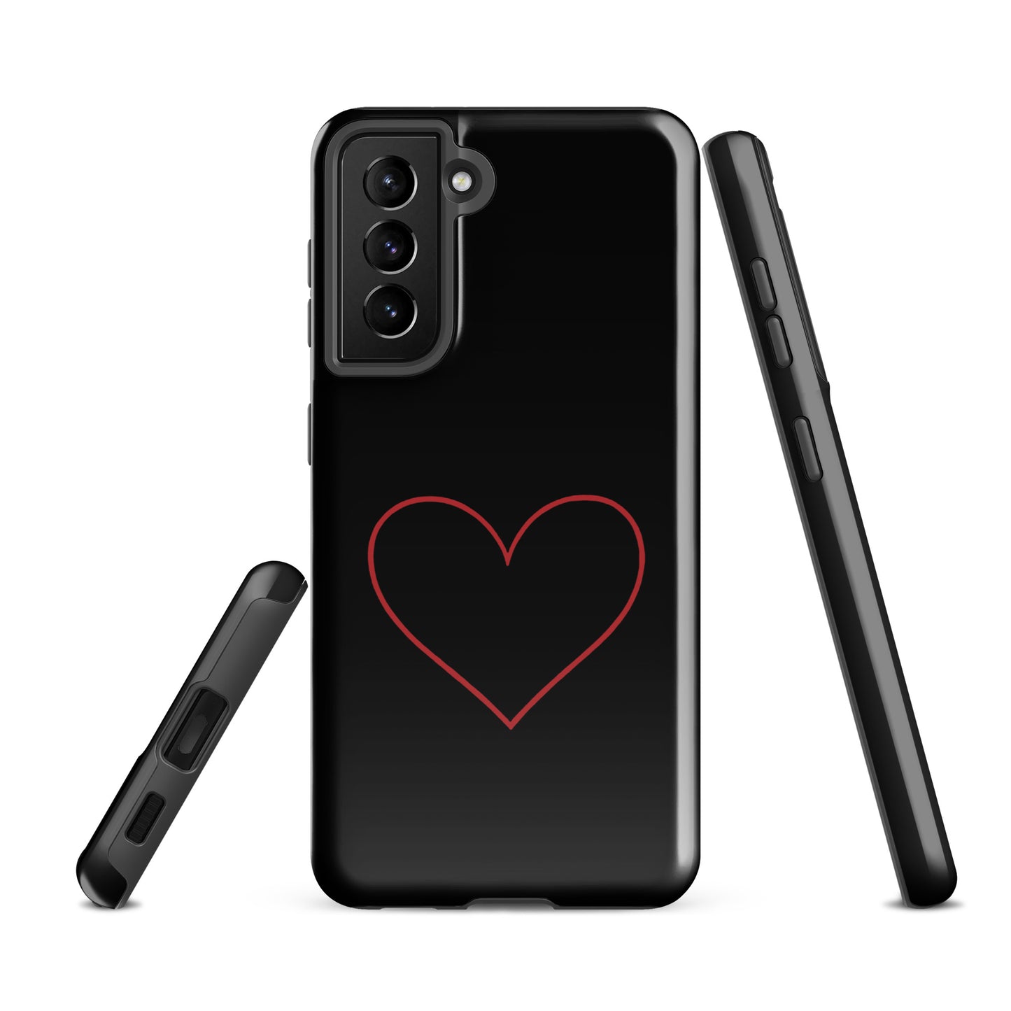 Phone Case for Samsung Galaxy with minimalist crimson heart design in red on sleek background, showcasing modern aesthetic.