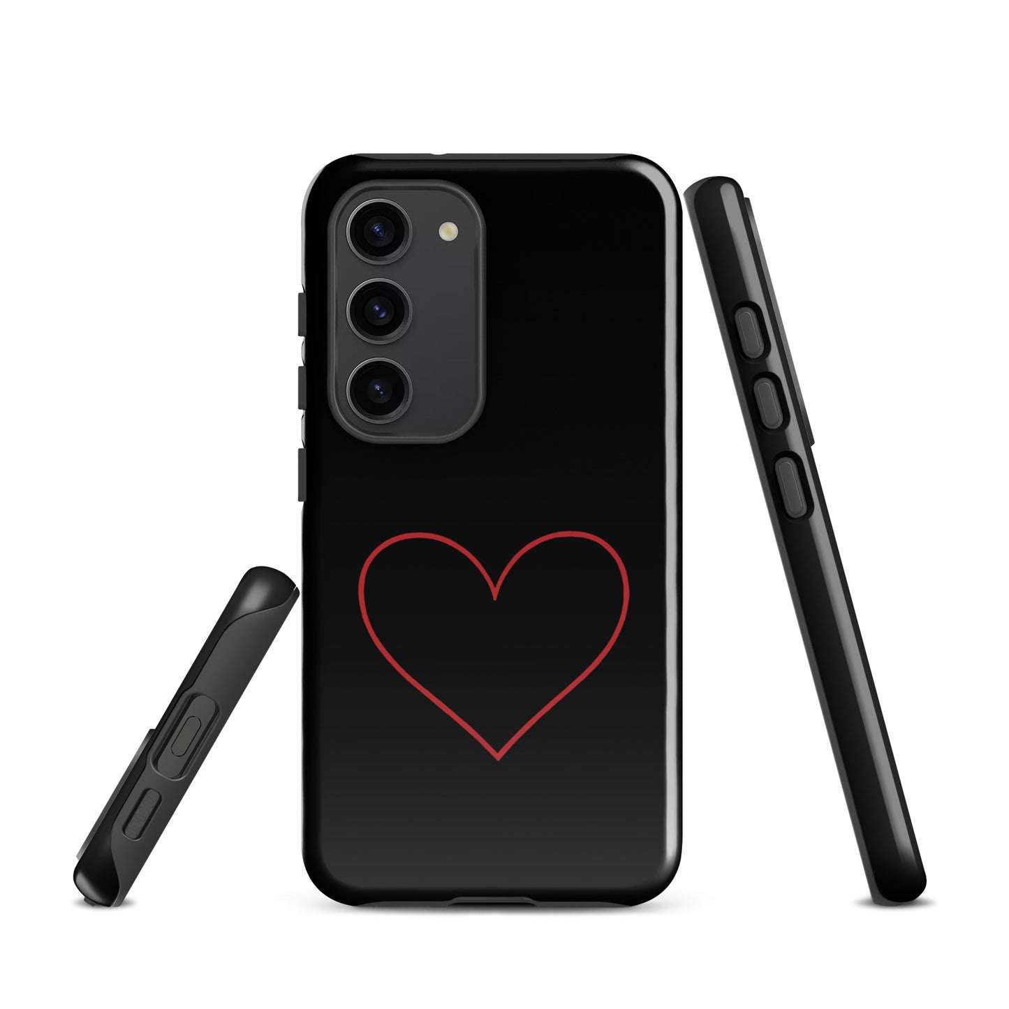 Phone Case for Samsung Galaxy with minimalist crimson heart design, featuring a bold red heart on a sleek black cover.