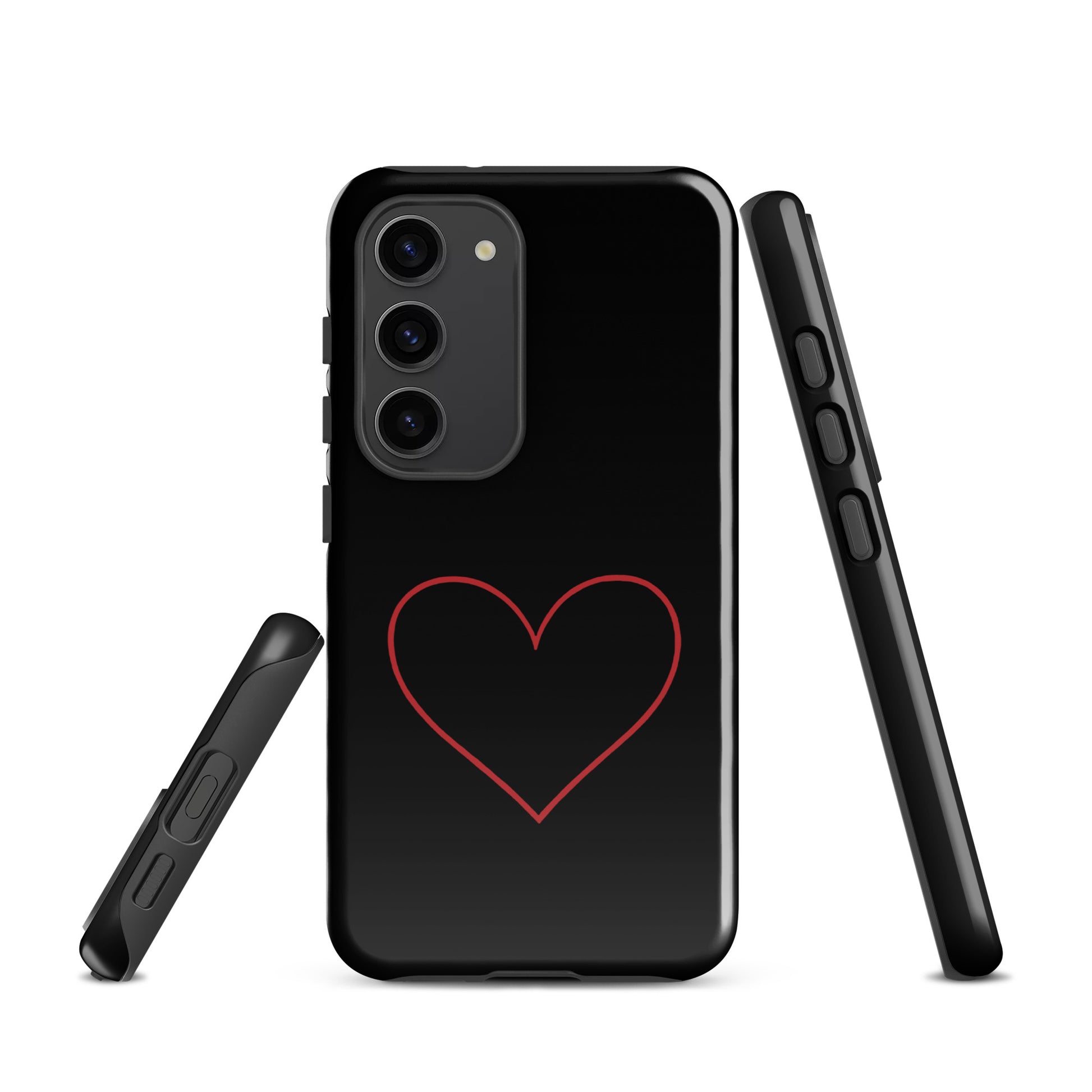 Phone Case for Samsung Galaxy with minimalist crimson heart design, featuring a bold red heart on a sleek black cover.
