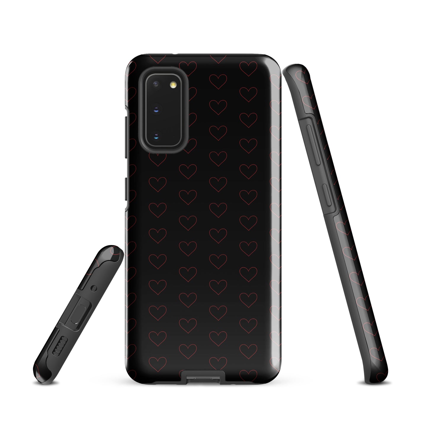 Phone Case for Samsung Galaxy with luxe crimson heart pattern, modern design, minimalist crimson outlines, premium look.