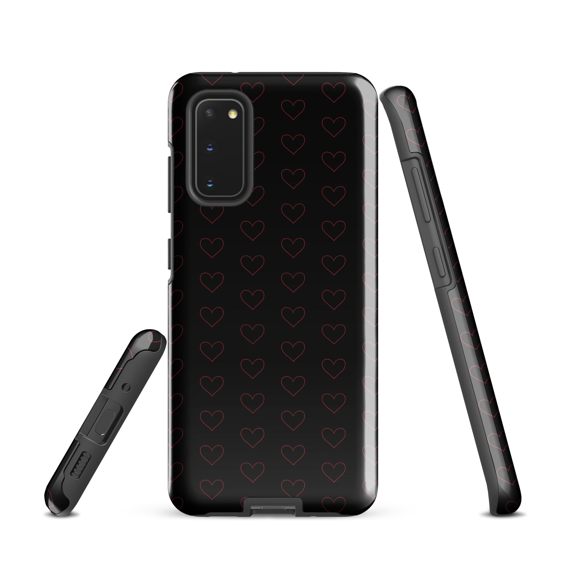 Phone Case for Samsung Galaxy with luxe crimson heart pattern, modern design, minimalist crimson outlines, premium look.