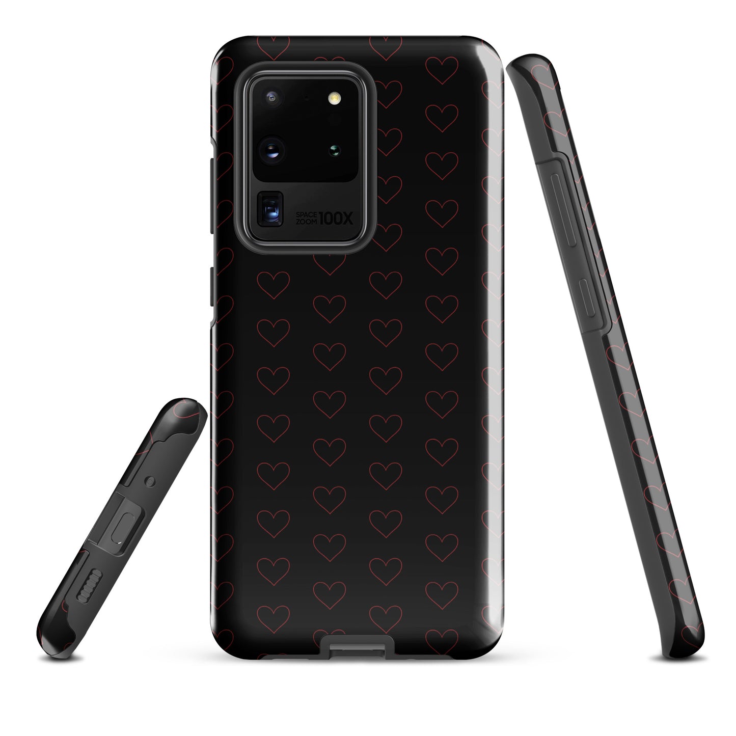 Phone Case for Samsung Galaxy with crimson heart pattern, showing an elegant minimalist design with a premium high-end look.