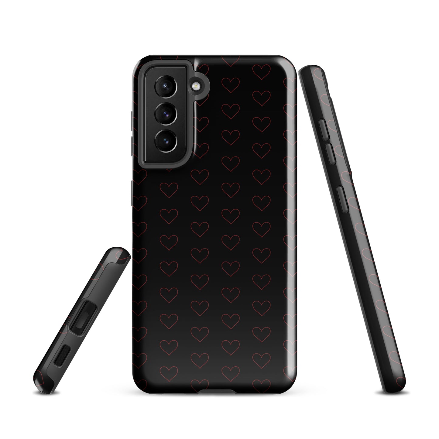 Phone Case for Samsung Galaxy with crimson heart pattern, showcasing elegant and modern design with minimalist crimson outlines.