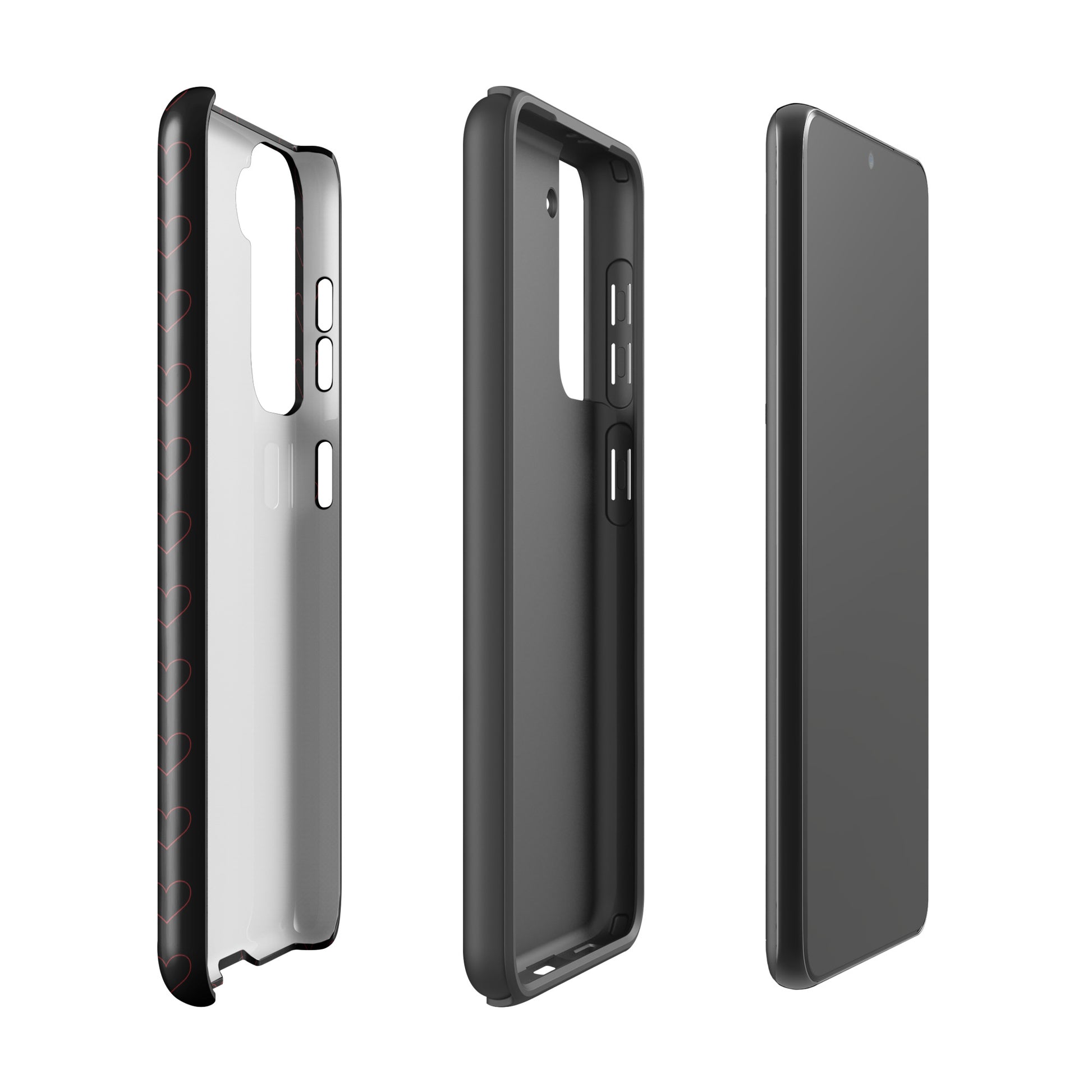 Phone Case for Samsung Galaxy with crimson heart pattern, minimalist design, featuring elegant outlines for a modern stylish look.