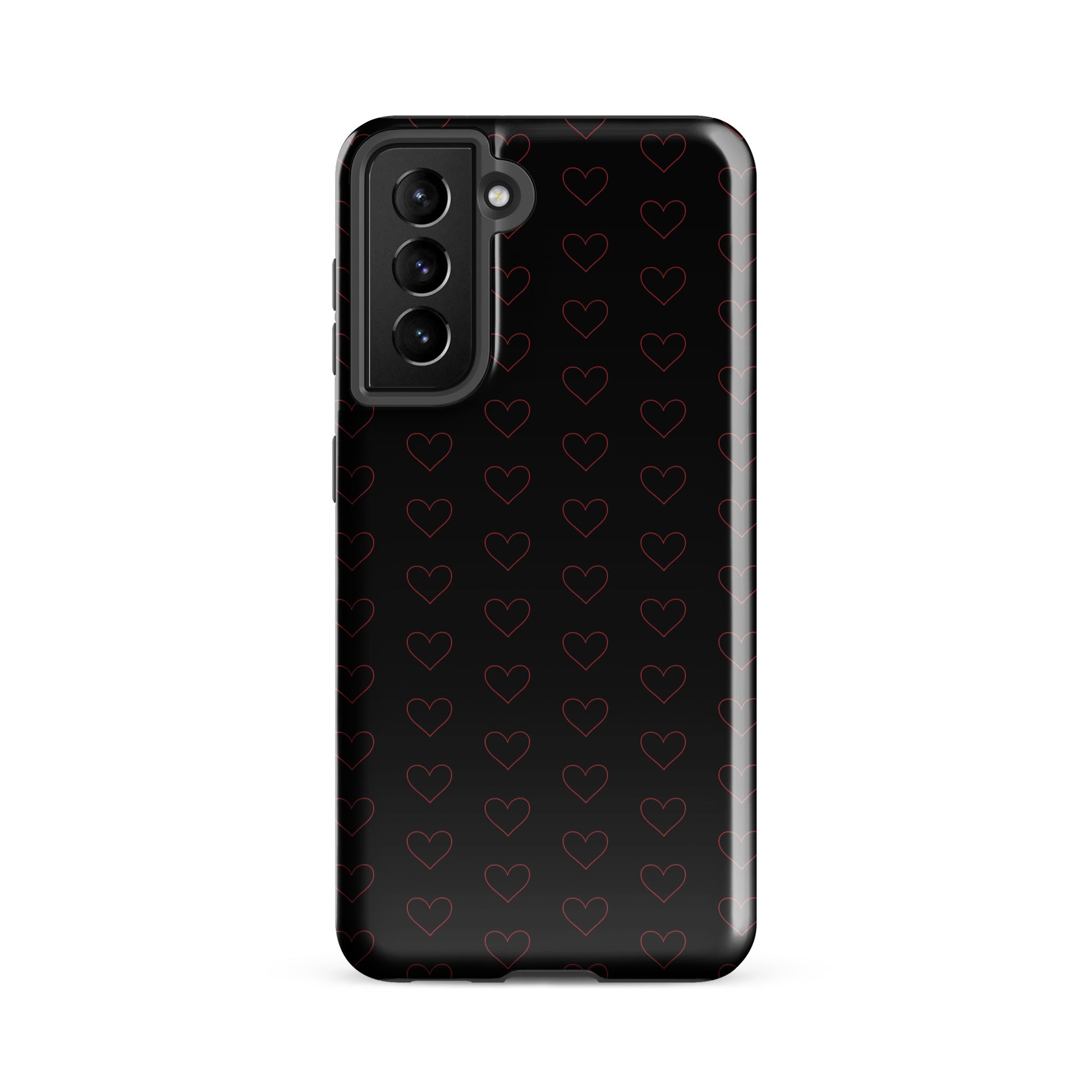 Phone Case for Samsung Galaxy with crimson heart pattern, offering modern style with minimalist crimson outlines in a luxury design.