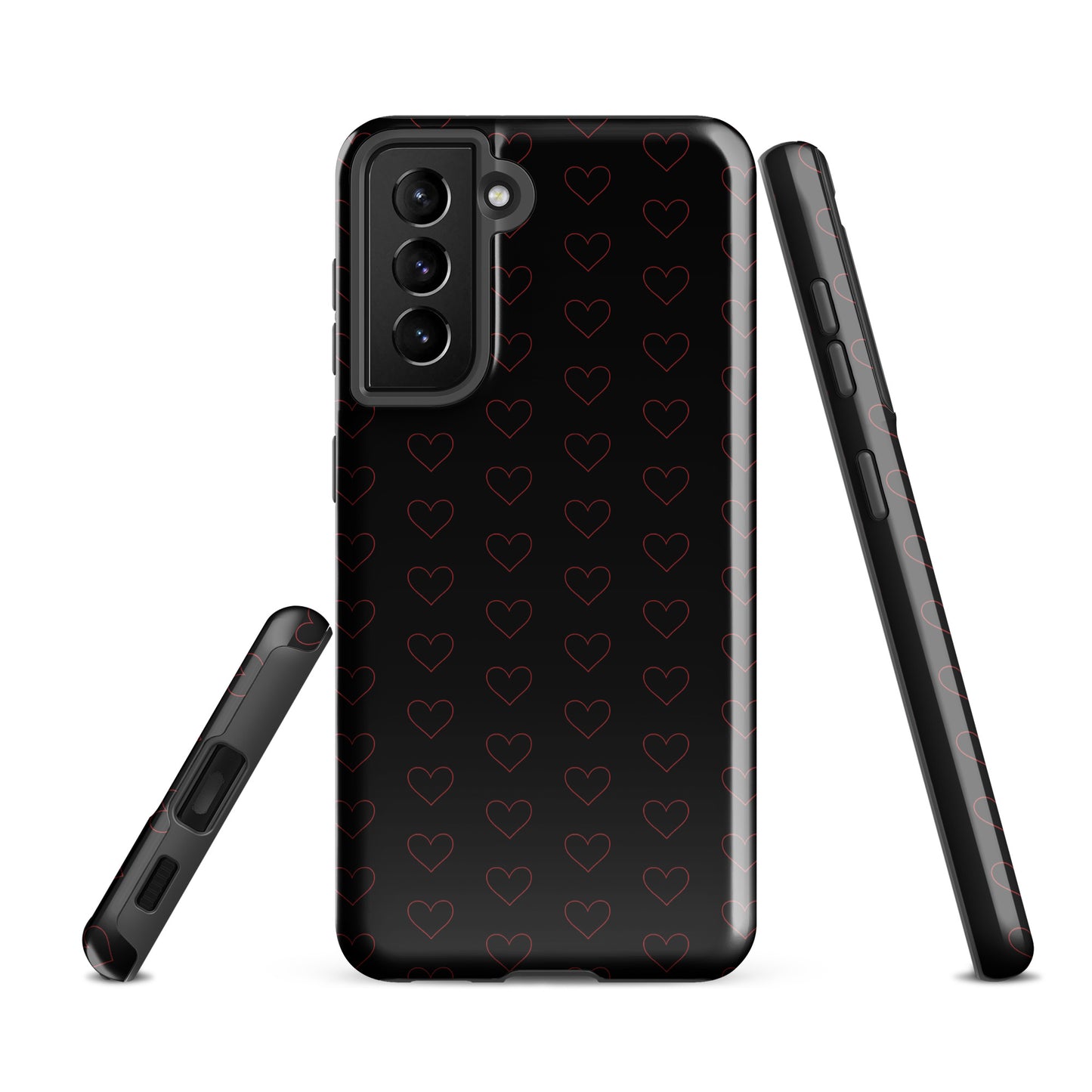 Phone Case for Samsung Galaxy with crimson heart pattern, stylish and elegant design, back and side view.