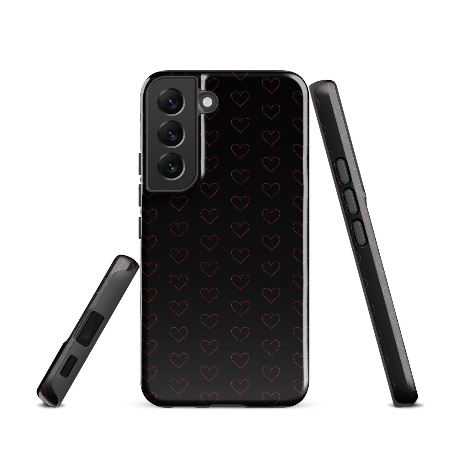 Phone Case for Samsung Galaxy with crimson heart pattern, elegant and stylish design featuring minimalist red heart outlines.