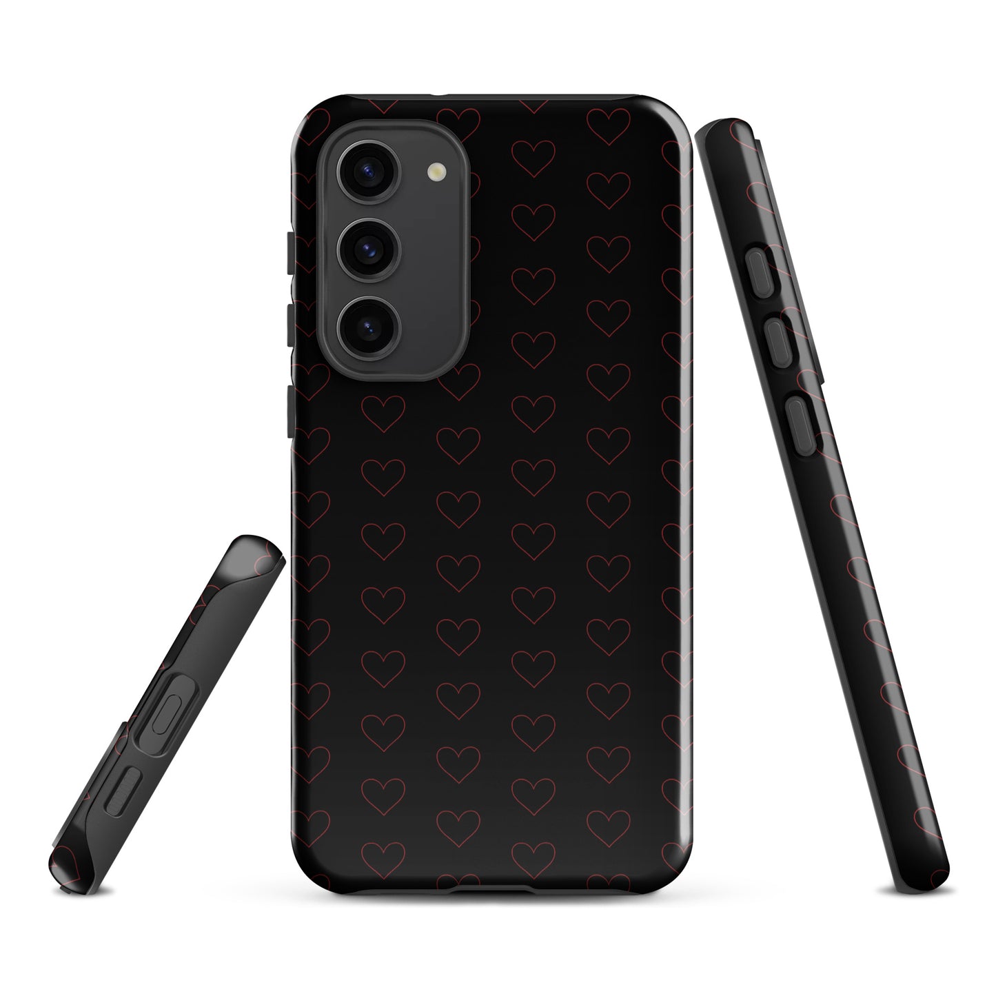 Phone Case for Samsung Galaxy with crimson heart pattern, featuring modern and stylish design with minimalist crimson outlines.