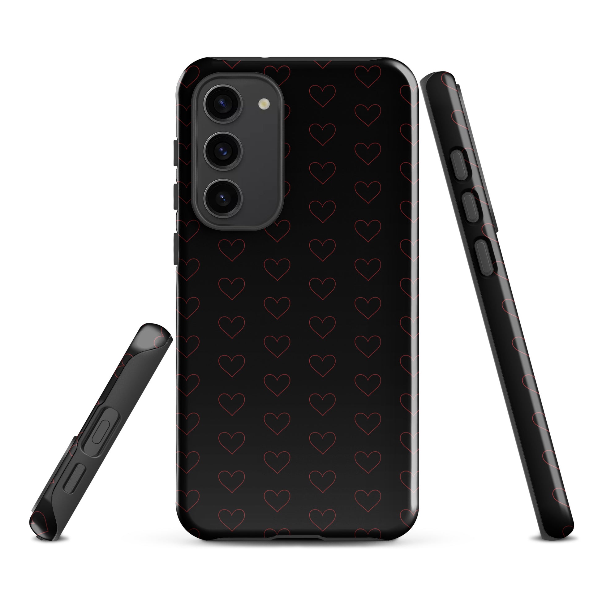 Phone Case for Samsung Galaxy with crimson heart pattern, featuring modern and stylish design with minimalist crimson outlines.