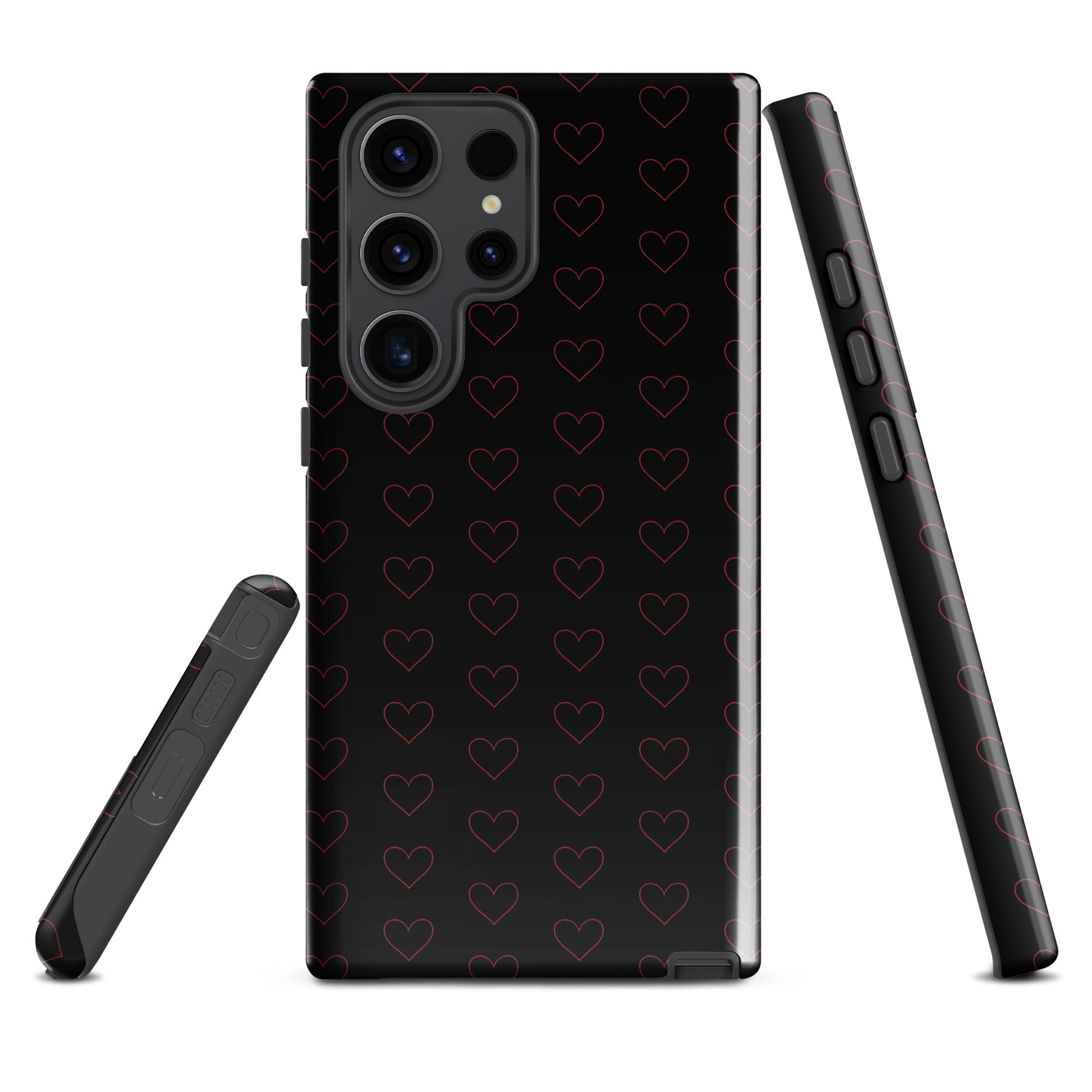 Phone Case for Samsung Galaxy with crimson heart pattern, elegant design with minimalist outlines, stylish and modern look