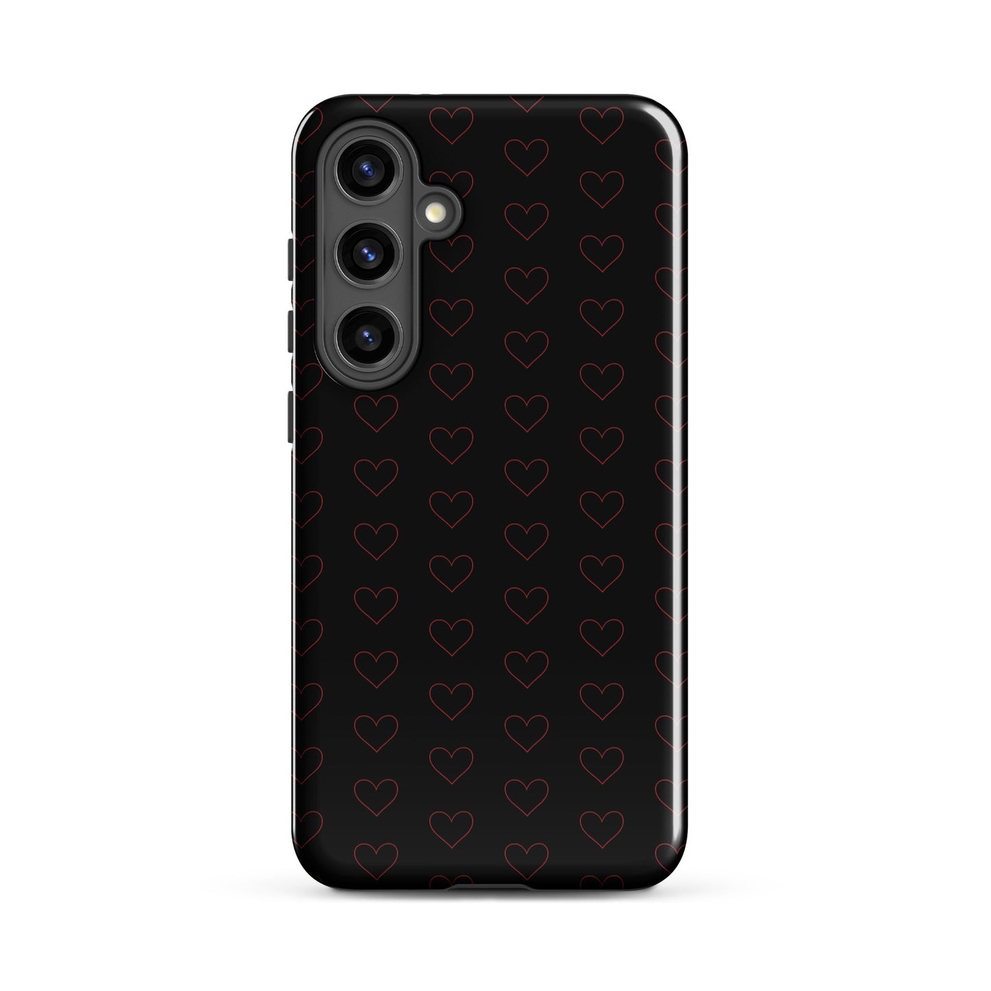 Phone Case for Samsung Galaxy with minimalist crimson heart pattern on black background