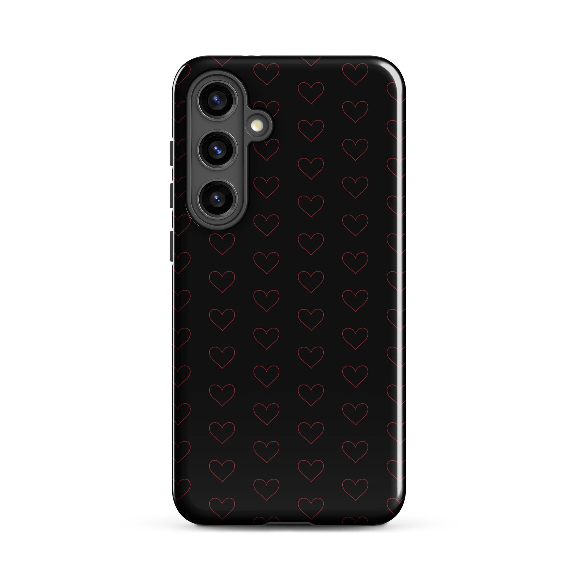 Phone Case for Samsung Galaxy with minimalist crimson heart pattern on black background
