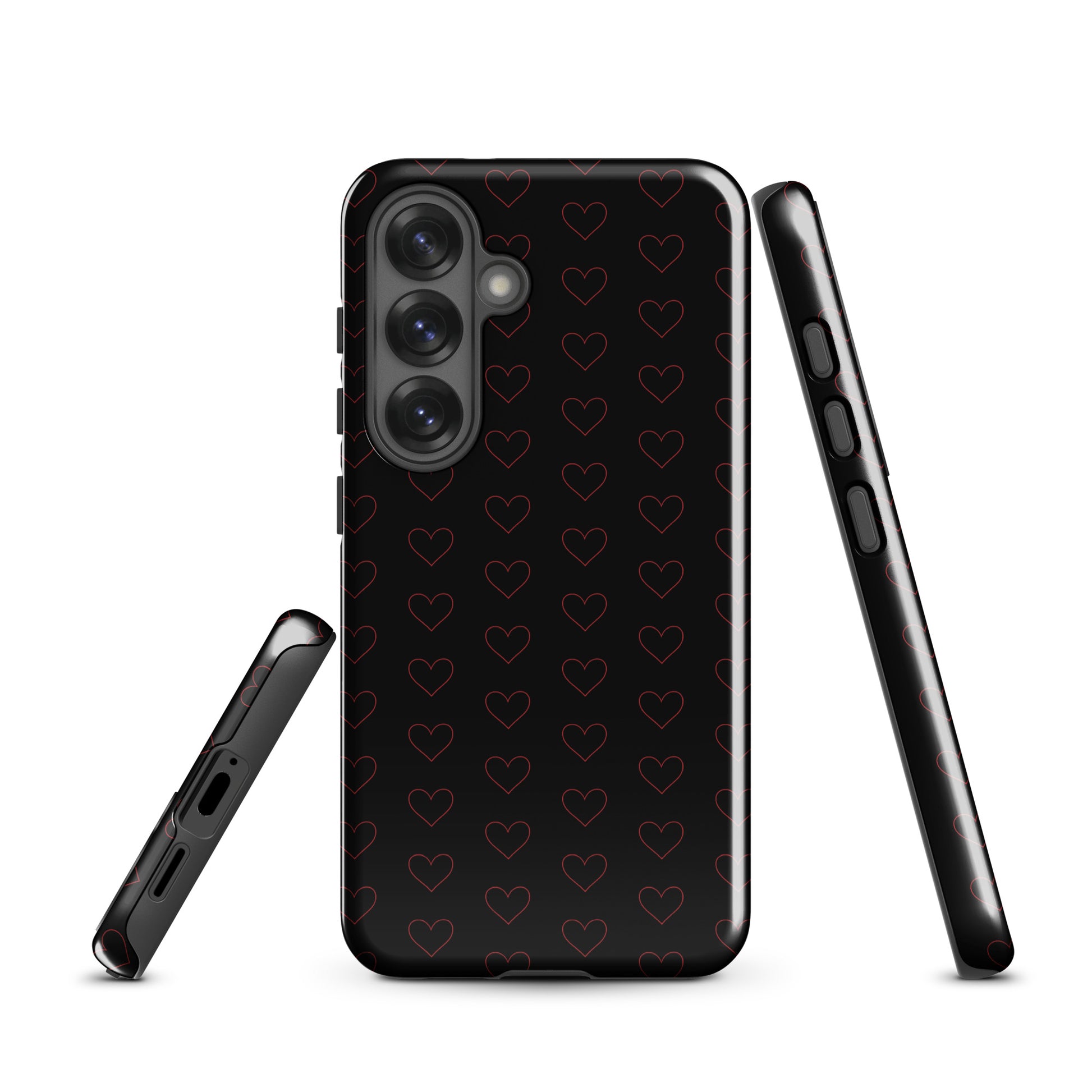 Phone Case for Samsung Galaxy with crimson heart pattern, modern and stylish design, featuring minimalist crimson heart outlines.