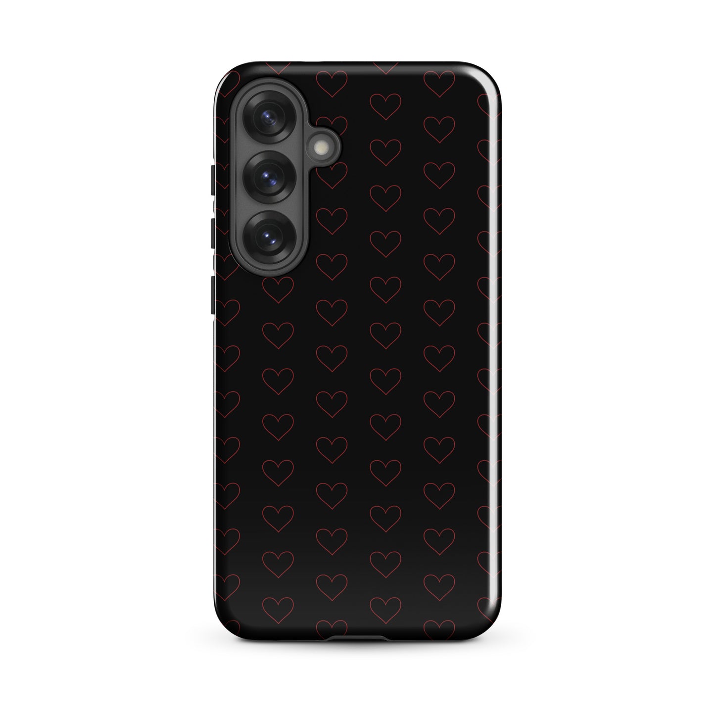 Phone Case for Samsung Galaxy with crimson heart pattern, elegant design, minimalist crimson outlines, premium look.