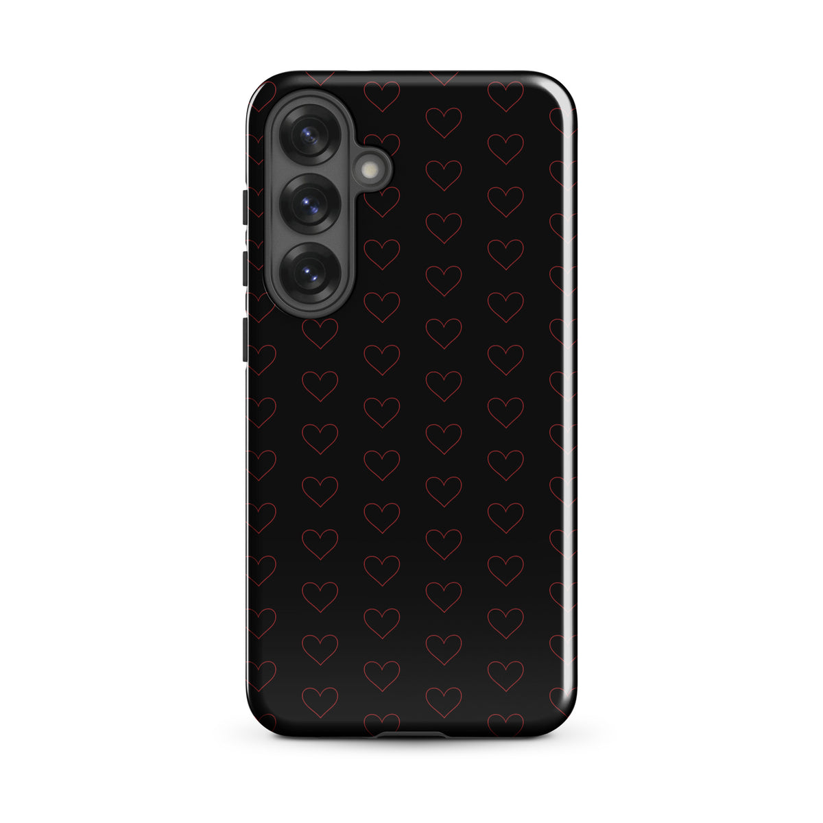 Phone Case for Samsung Galaxy with crimson heart pattern, elegant design, minimalist crimson outlines, premium look.