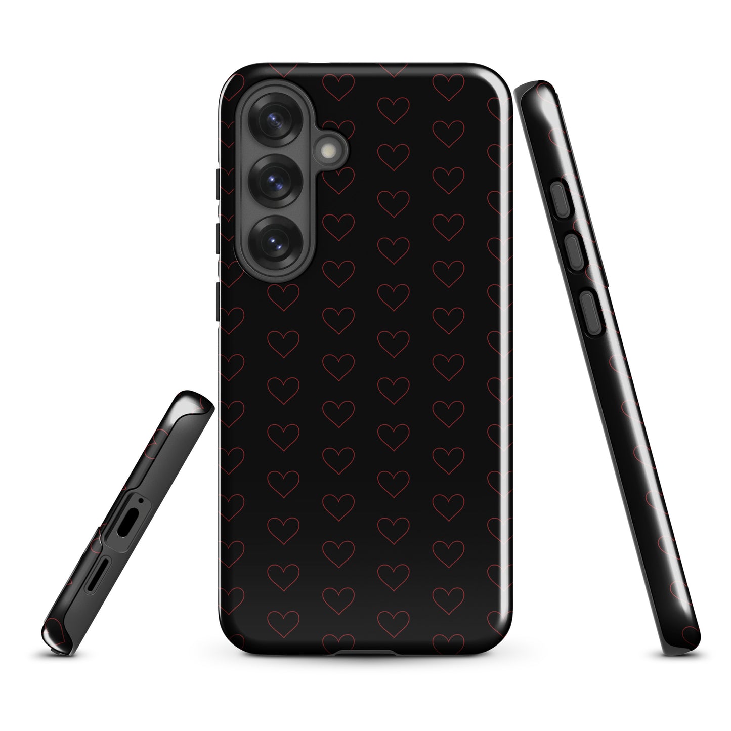 Phone Case for Samsung Galaxy with crimson heart pattern, elegant and stylish design featuring minimalist heart outlines.