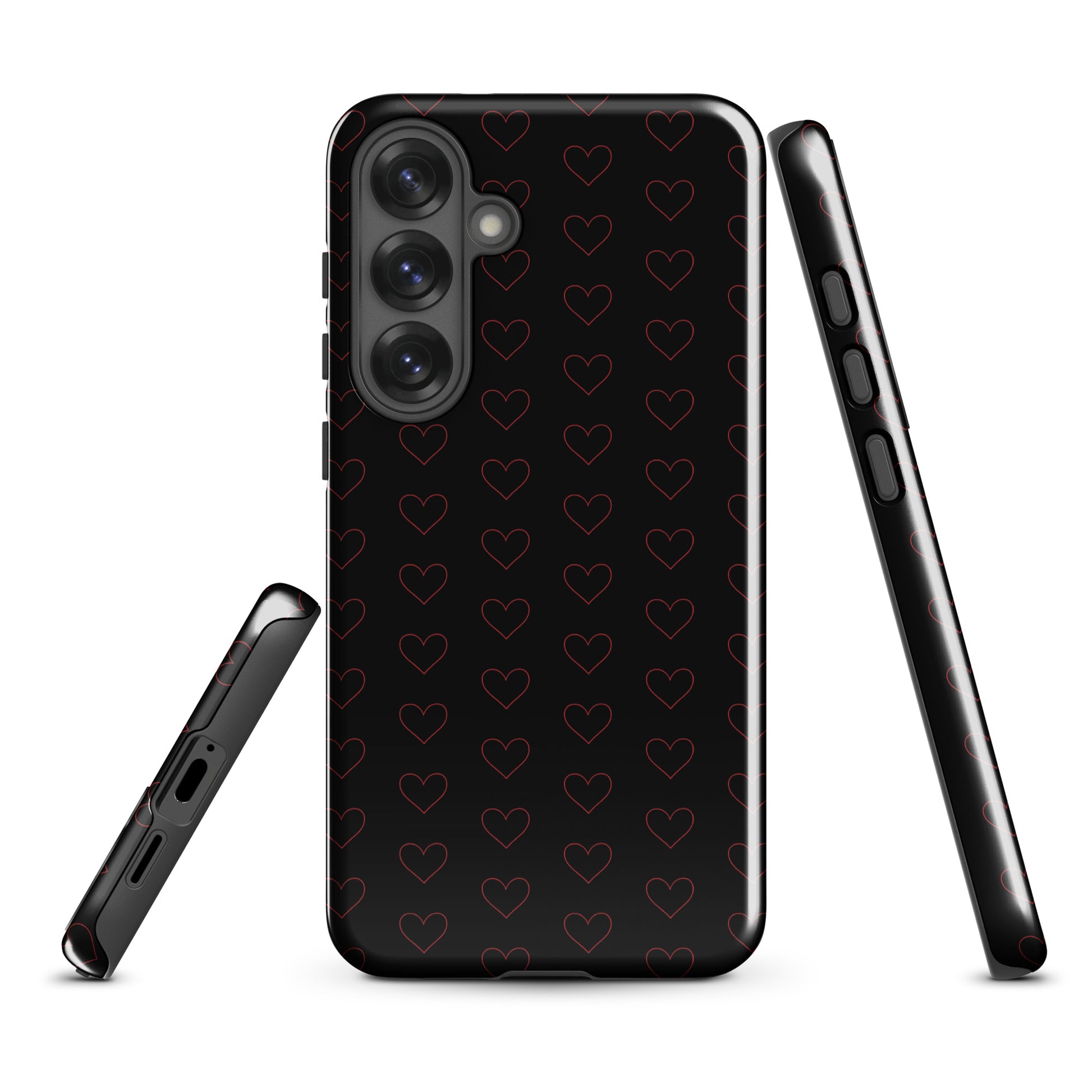 Phone Case for Samsung Galaxy with crimson heart pattern, elegant and stylish design featuring minimalist heart outlines.