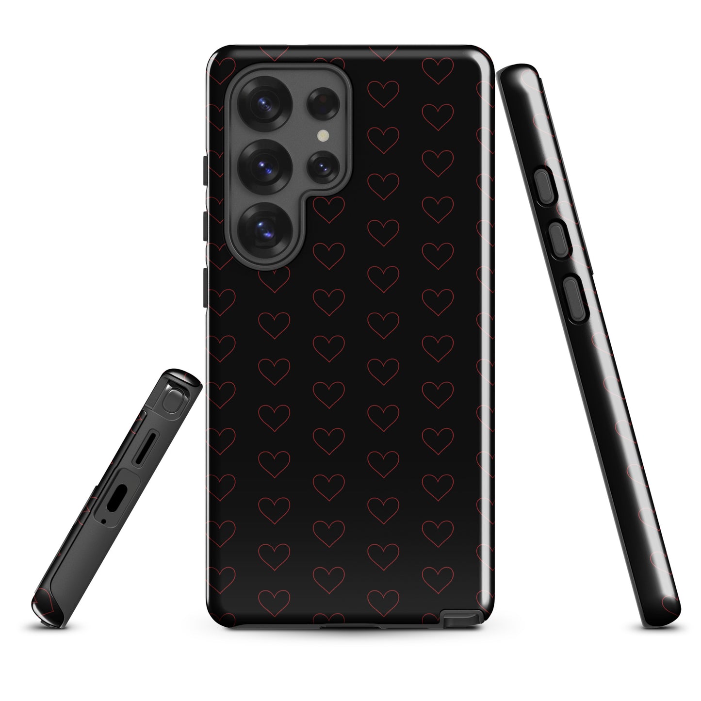 Phone Case for Samsung Galaxy with crimson heart pattern, featuring minimalist crimson outlines for a modern style.