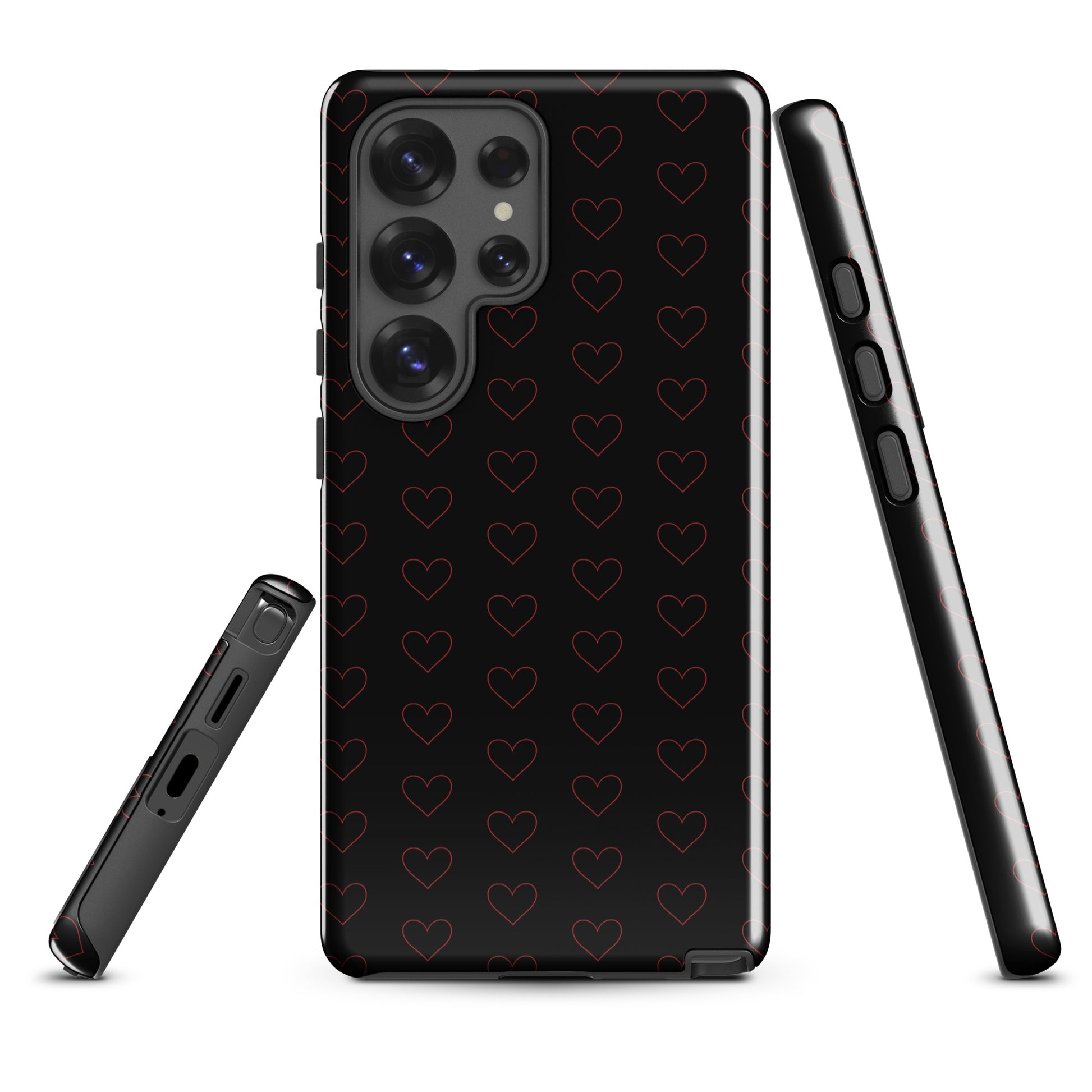 Phone Case for Samsung Galaxy with crimson heart pattern, featuring minimalist crimson outlines for a modern style.