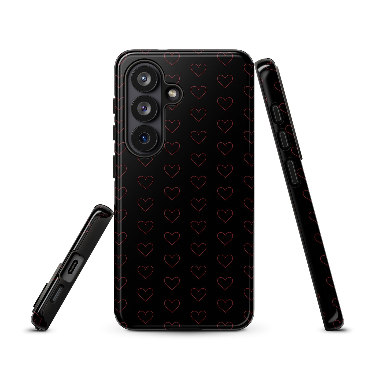 Phone Case for Samsung Galaxy with crimson heart pattern, modern luxury design with minimalist style, back and side view.